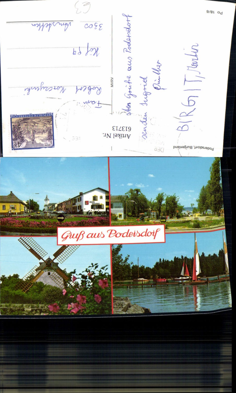 613713,Mehrbild Ak Podersdorf a. See Windmühle Segelboote Segeln