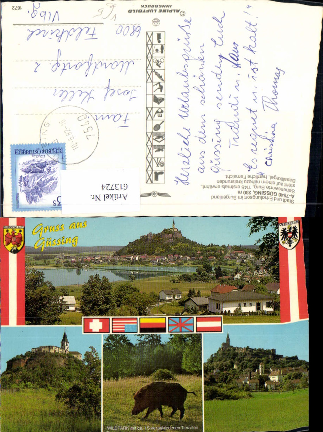 613724,Mehrbild Ak Güssing Burg Basaltkegel Wildpark Wildschein pub Alpine Luftbild 1672