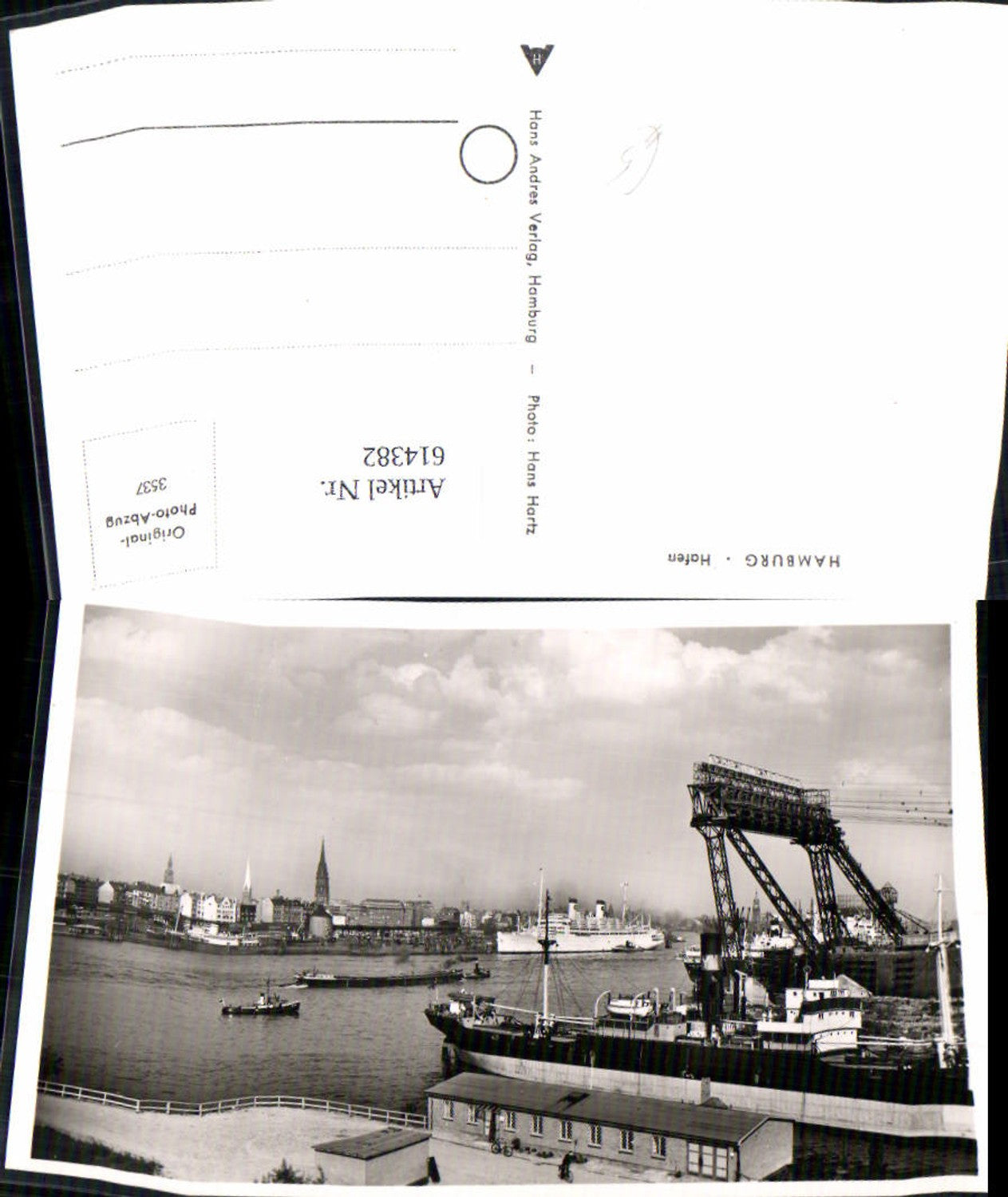 614382,Foto Ak Hamburg Hafen Kran Schiffe Dampfer Hochseeschiff
