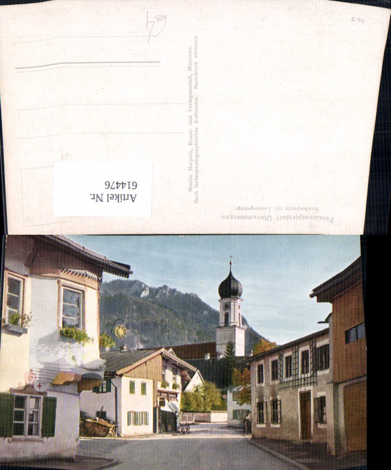 614476, Passion Play Village Oberammergau, street scene with Laaber Mountains