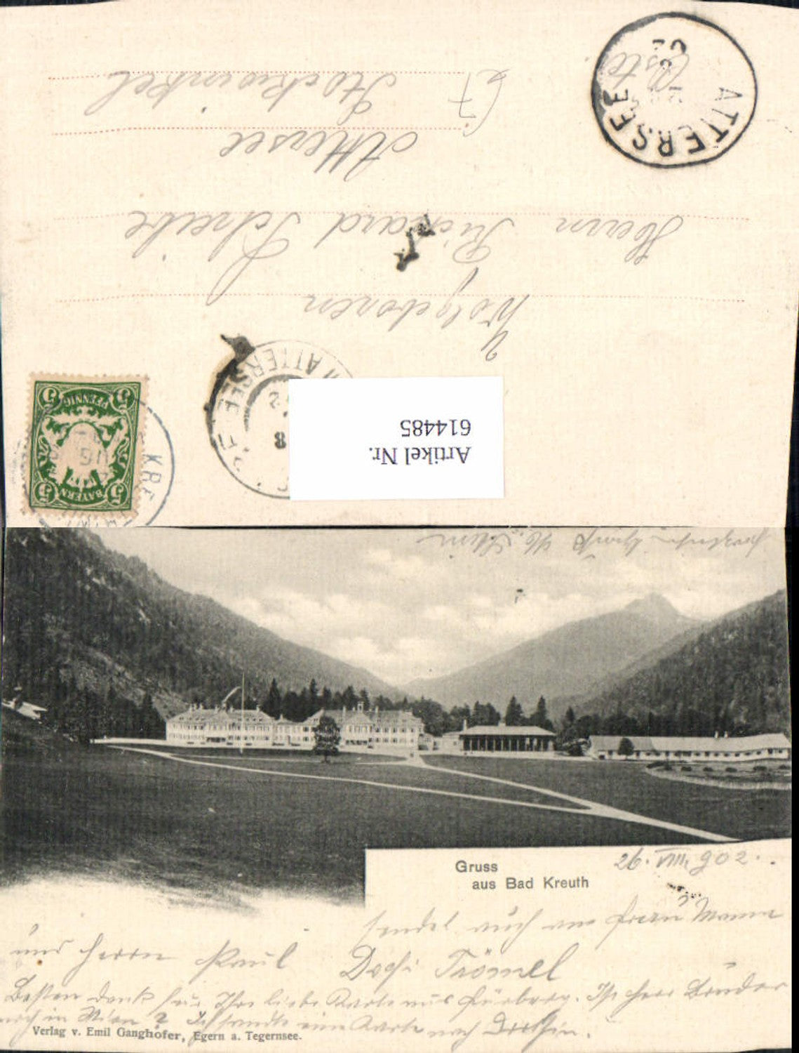 614485, Lithograph Bad Kreuth 1902 Tegernsee