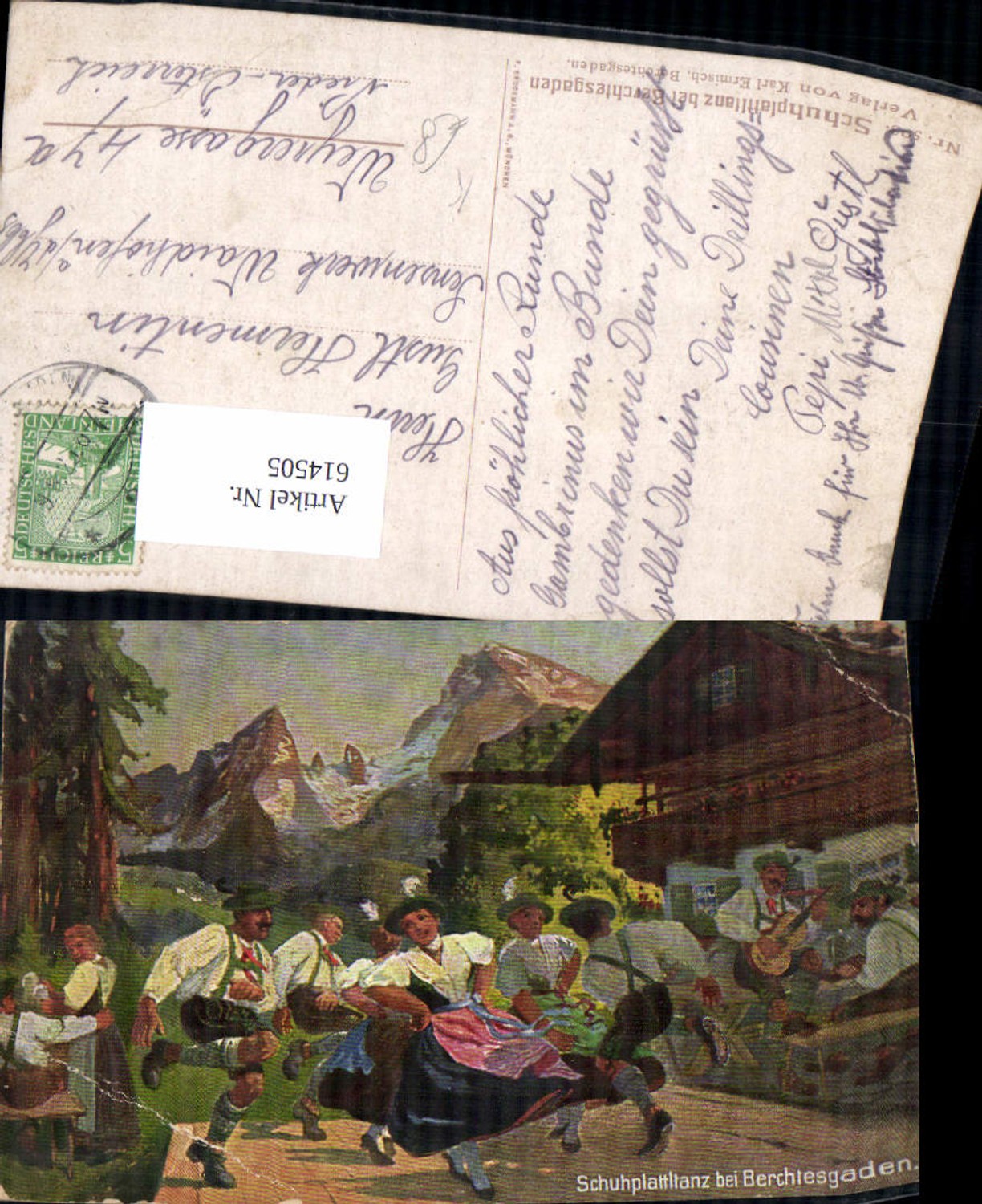 614505,Künstler Ak Schuhplattltanz b. Berchtesgaden Tracht Volkstanz Brauchtum