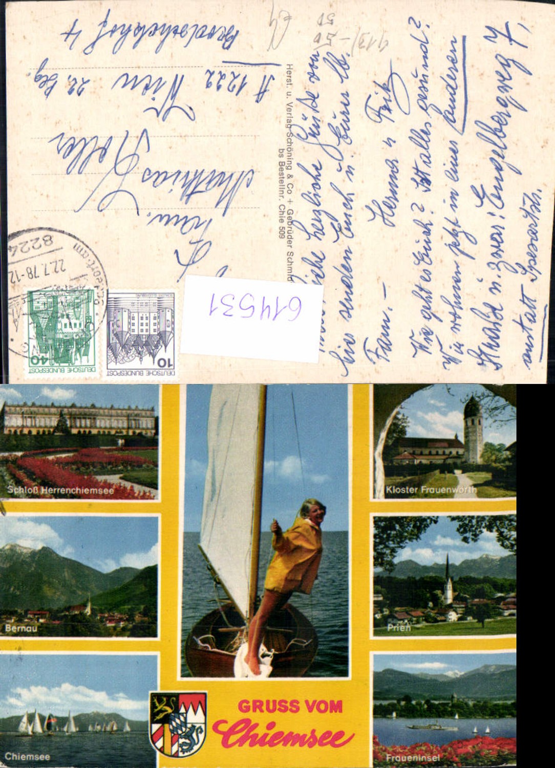 614531, Multi-image Ak Chiemsee Herrenchiemsee Palace Bernau Prien Frauenwörth Monastery Sailing Sailboat