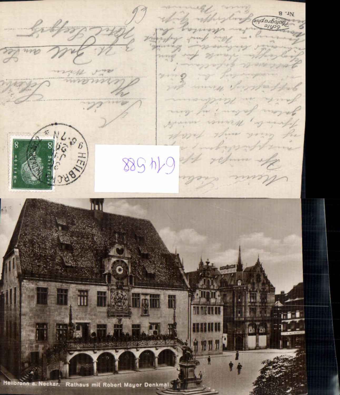 614588,Foto Ak Heilbronn a. Neckar Rathaus m. Robert Mayer Denkmal
