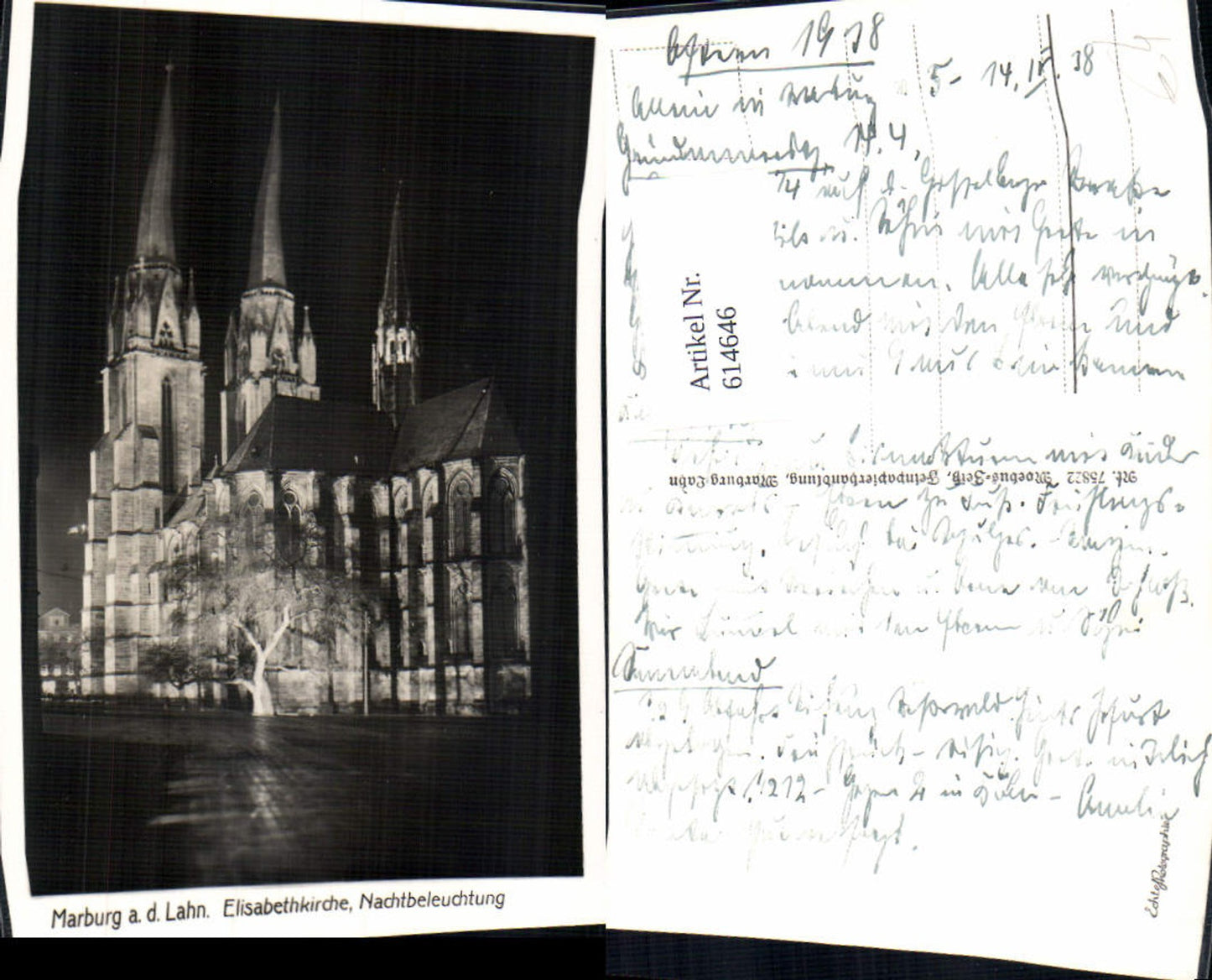 614646,Foto Ak Marburg a. d. Lahn Elisabethkirche Nachtbeleuchtung Kirche