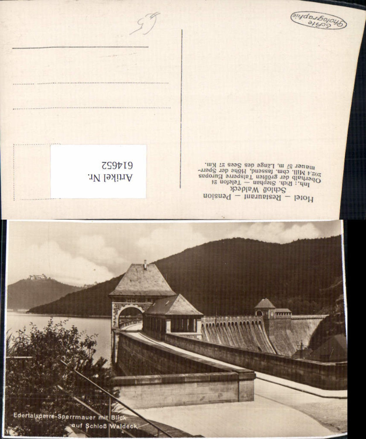 614652,Foto Ak Edertalsperre Sperrmauer m. Blick auf Schloss Waldeck a. Edersee Talsperre