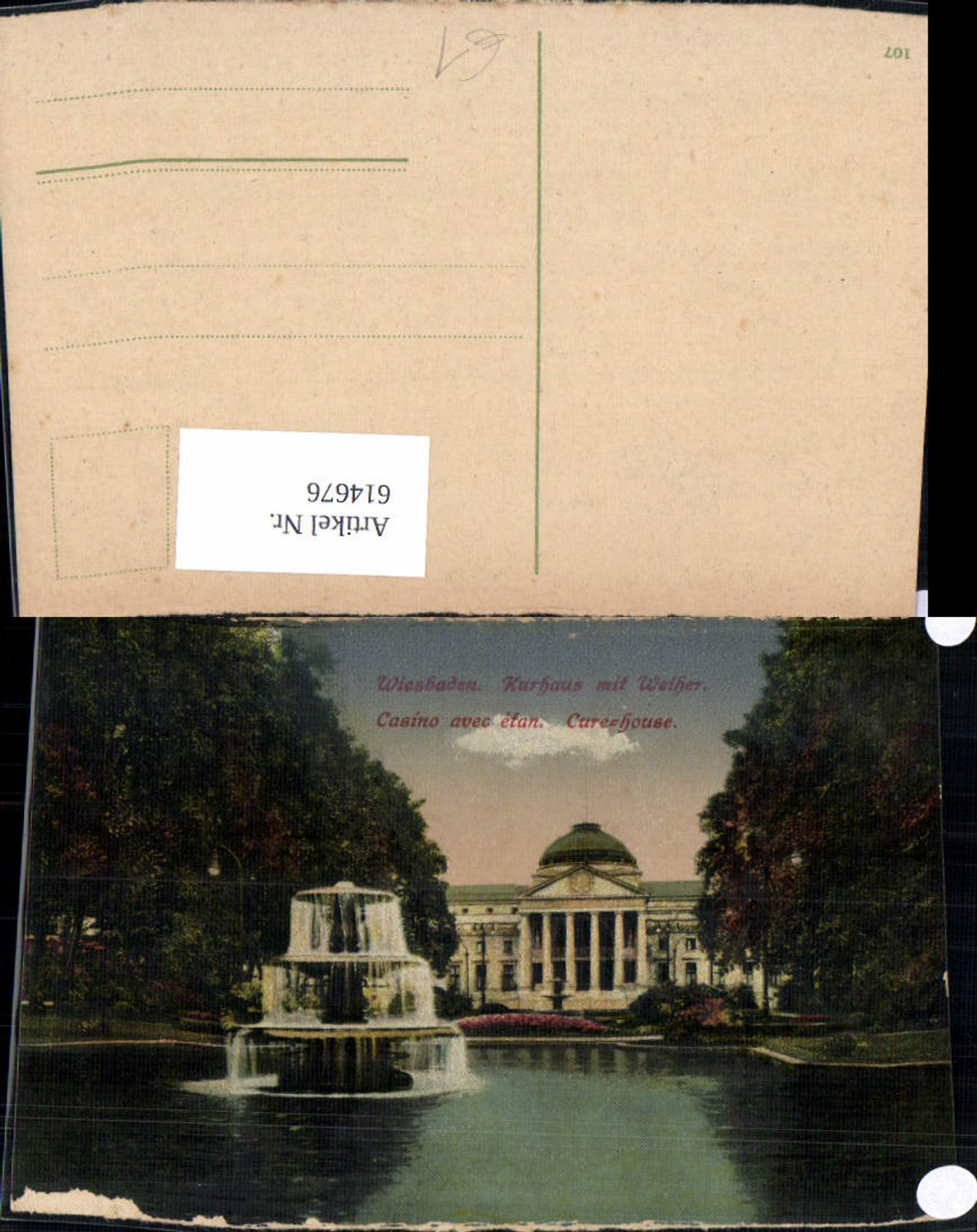 614676,Wiesbaden Kurhaus m. Weiher Springbrunnen Brunnen