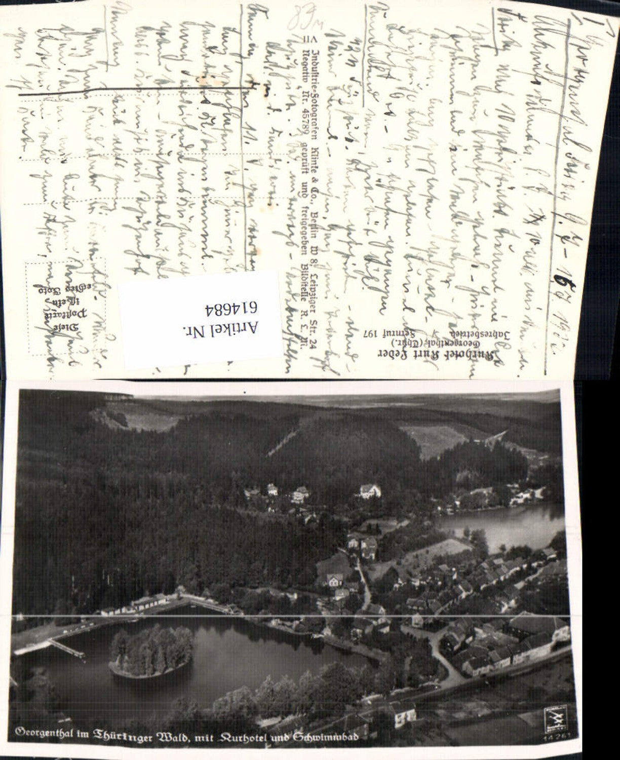614684, Aerial photograph of Georgenthal in the Thuringian Forest with spa hotel and swimming pool