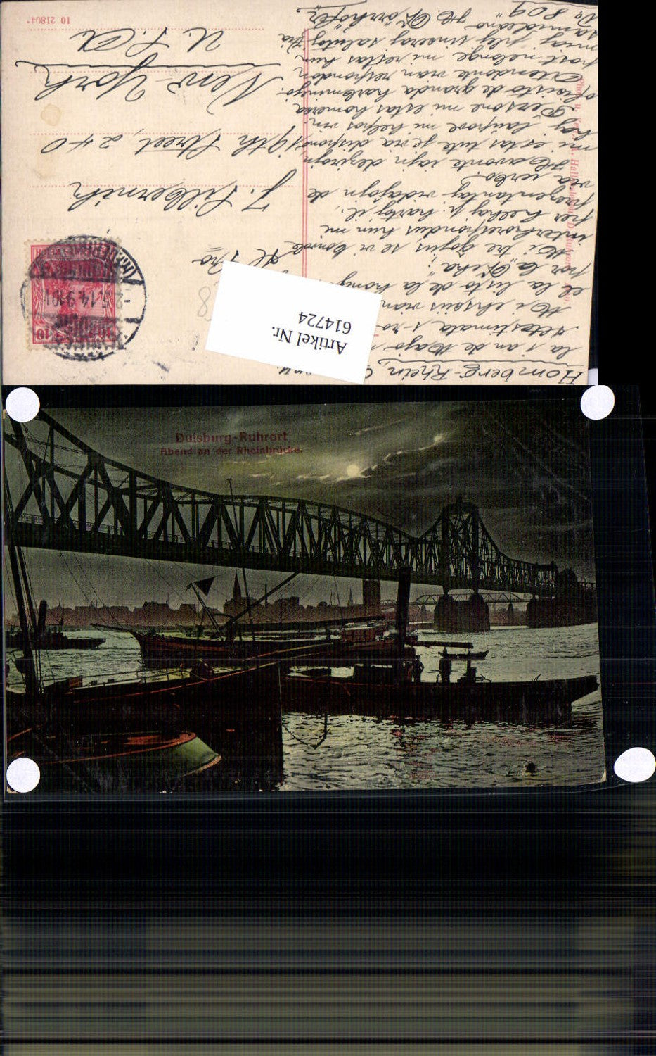 614724,Duisburg Ruhrort Abend a. d. Rheinbrücke Brücke Schiffe