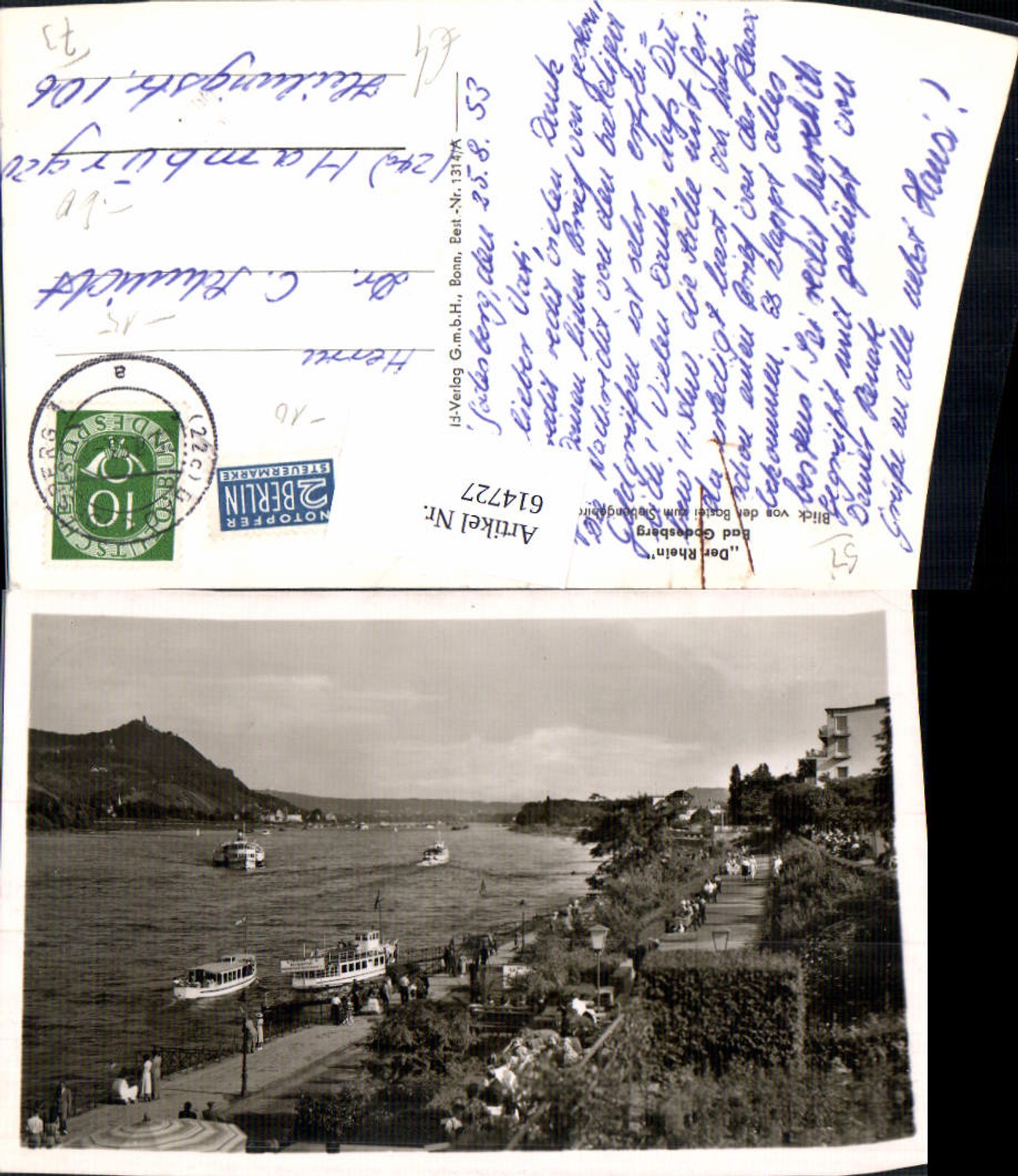 614727,Foto Ak Bad Godesberg Der Rhein Blick v. d. Bastei zum Siebengebirge Schiffe Dampfer