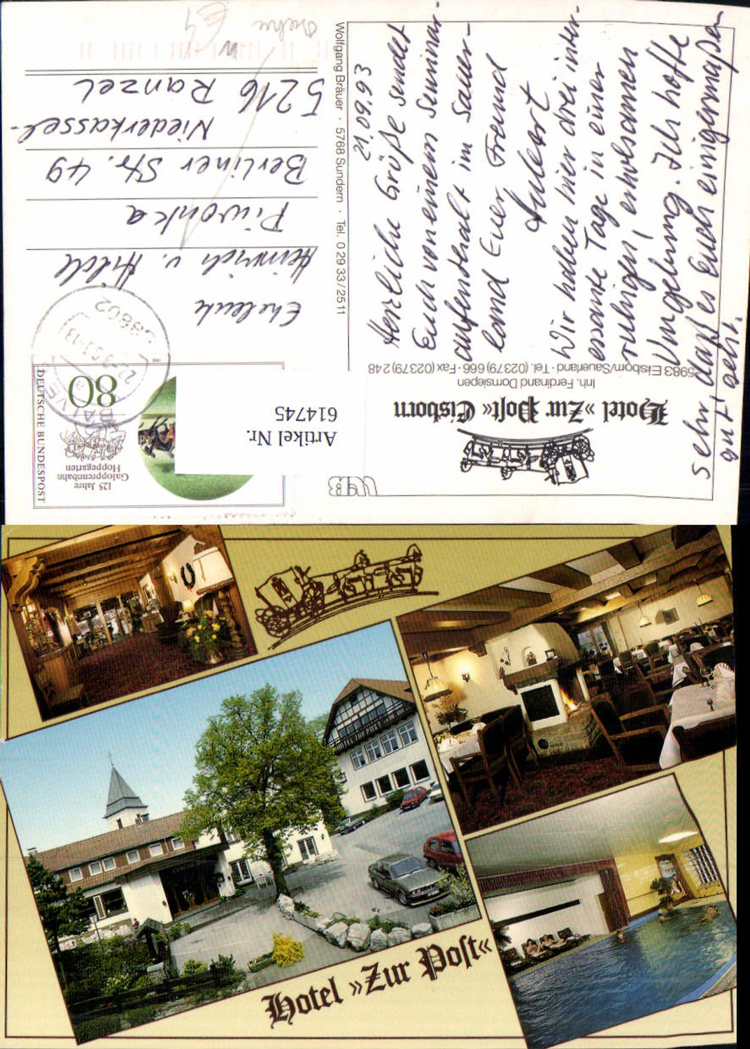 614745,Mehrbild Ak Balve Eisborn Sauerland Hotel Zur Post Eisborn