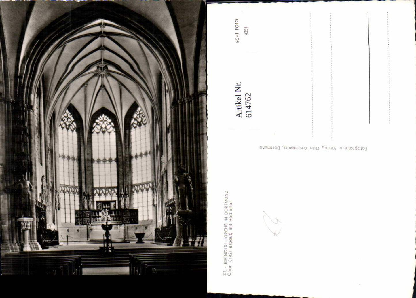 614762,Foto Ak Dortmund St Reinoldi-Kirche Chor m. Hochaltar