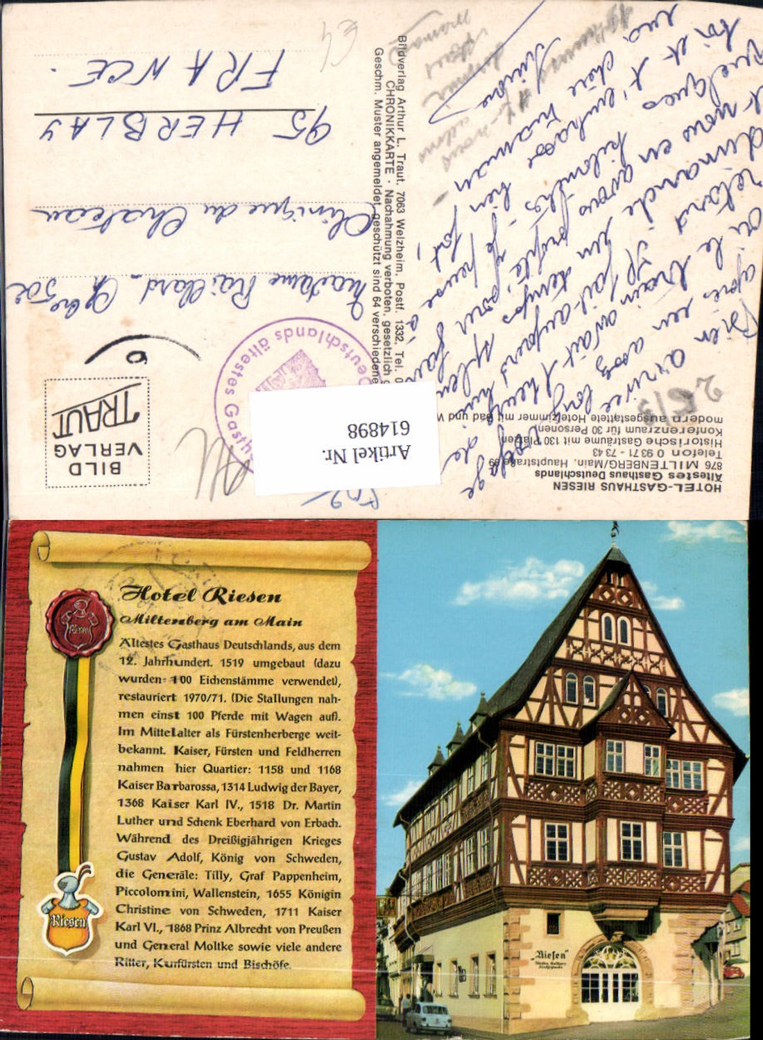 614898, Multi-image Ak Miltenberg Main Hotel Gasthaus Riesen Text