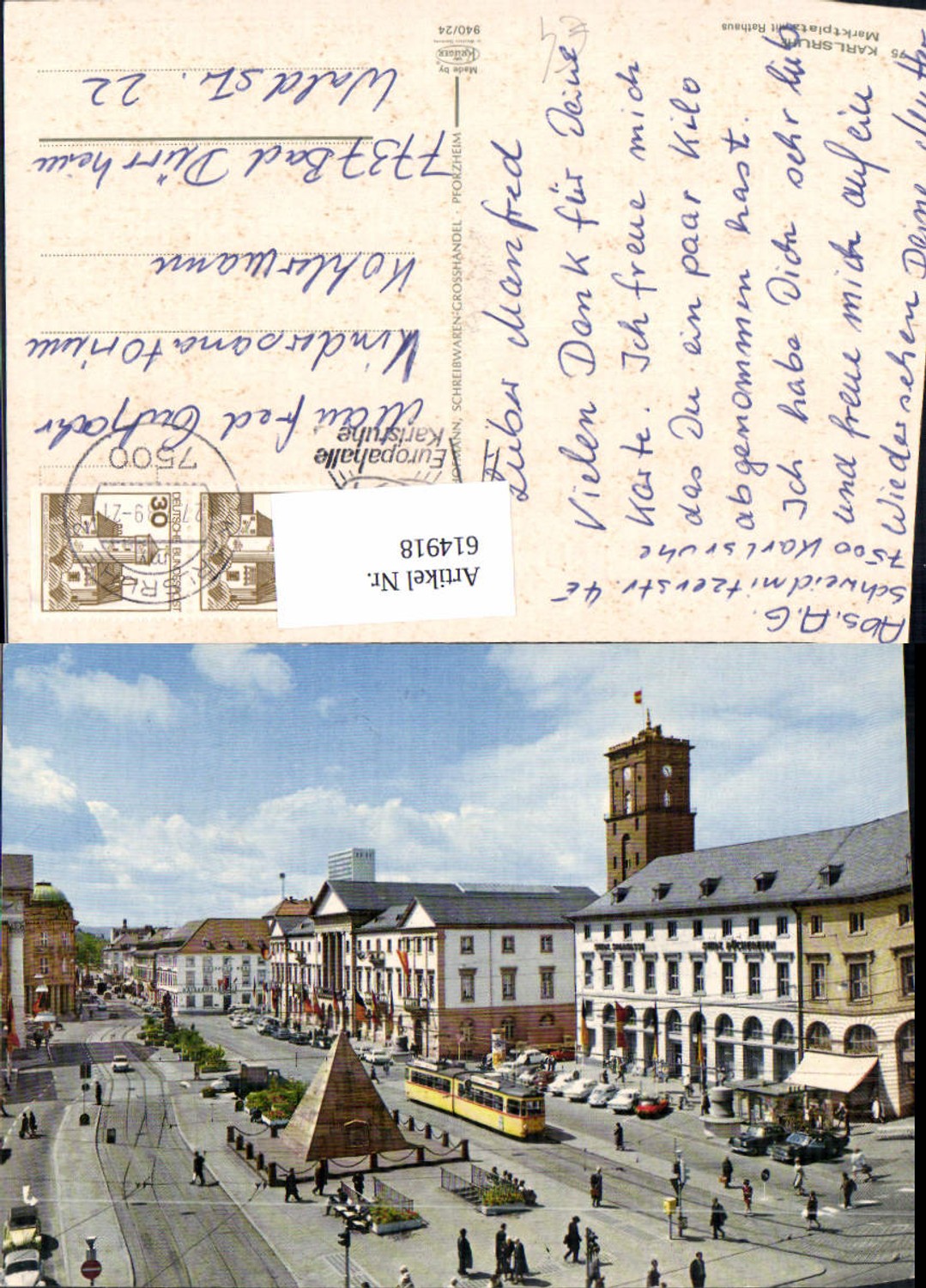 614918,Karlsruhe Marktplatz m. Rathaus