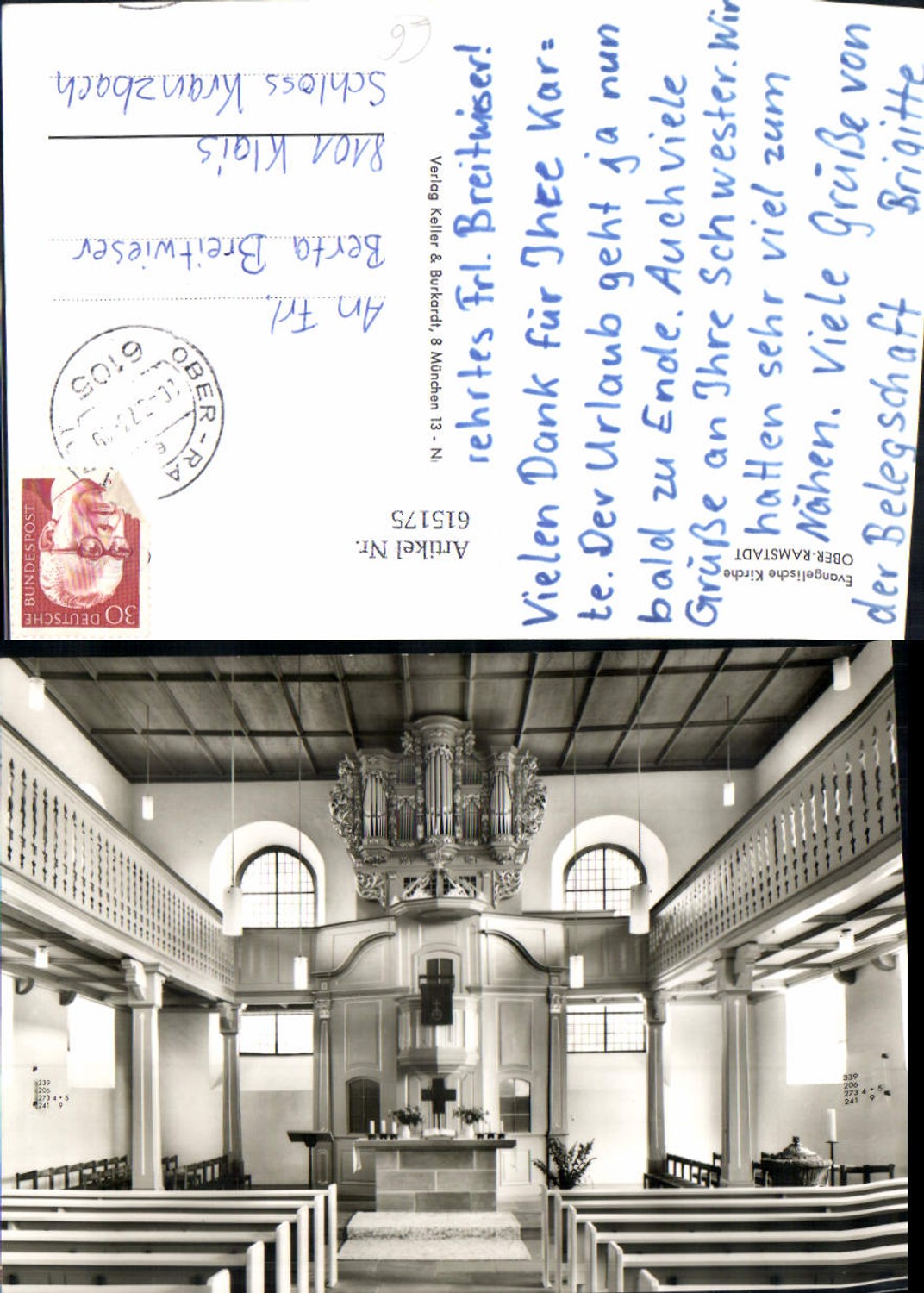 615175,Foto Ak Ober-Ramstadt Evangelische Kirche