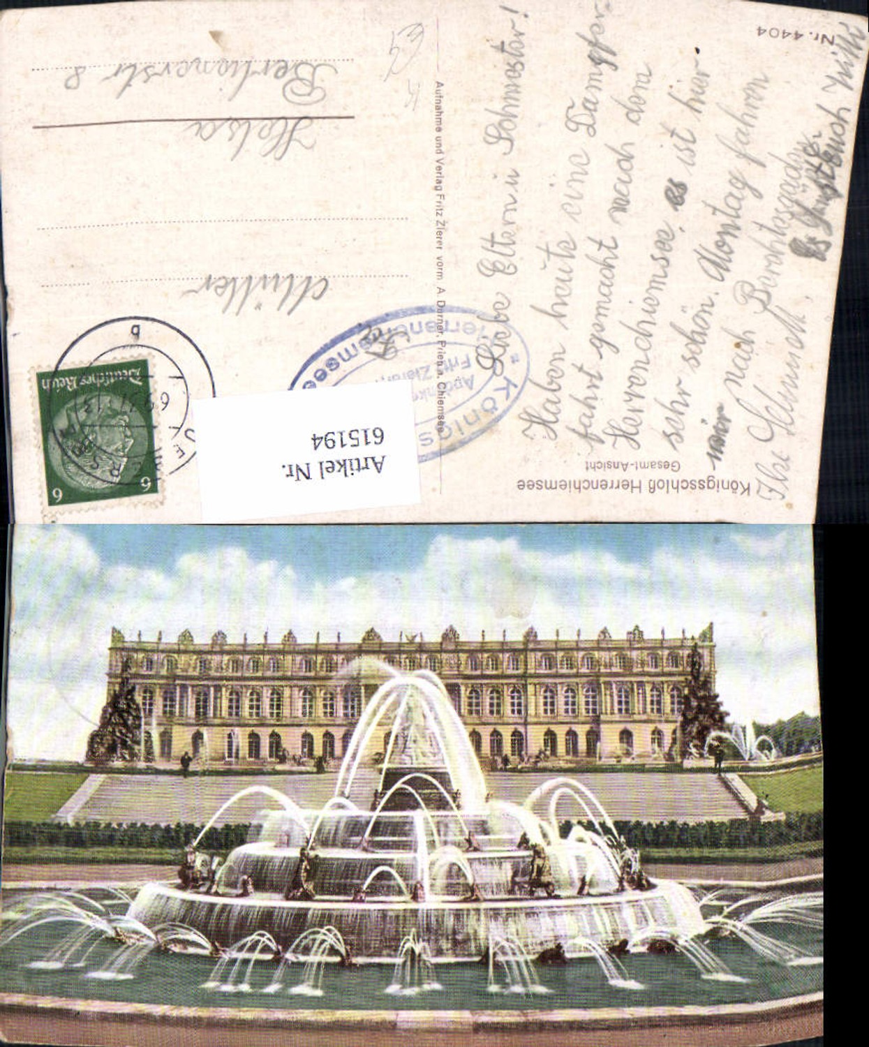 615194,Künstler Ak Schloss Herrenchiemsee Gesamtansicht Gemeinde Chiemsee