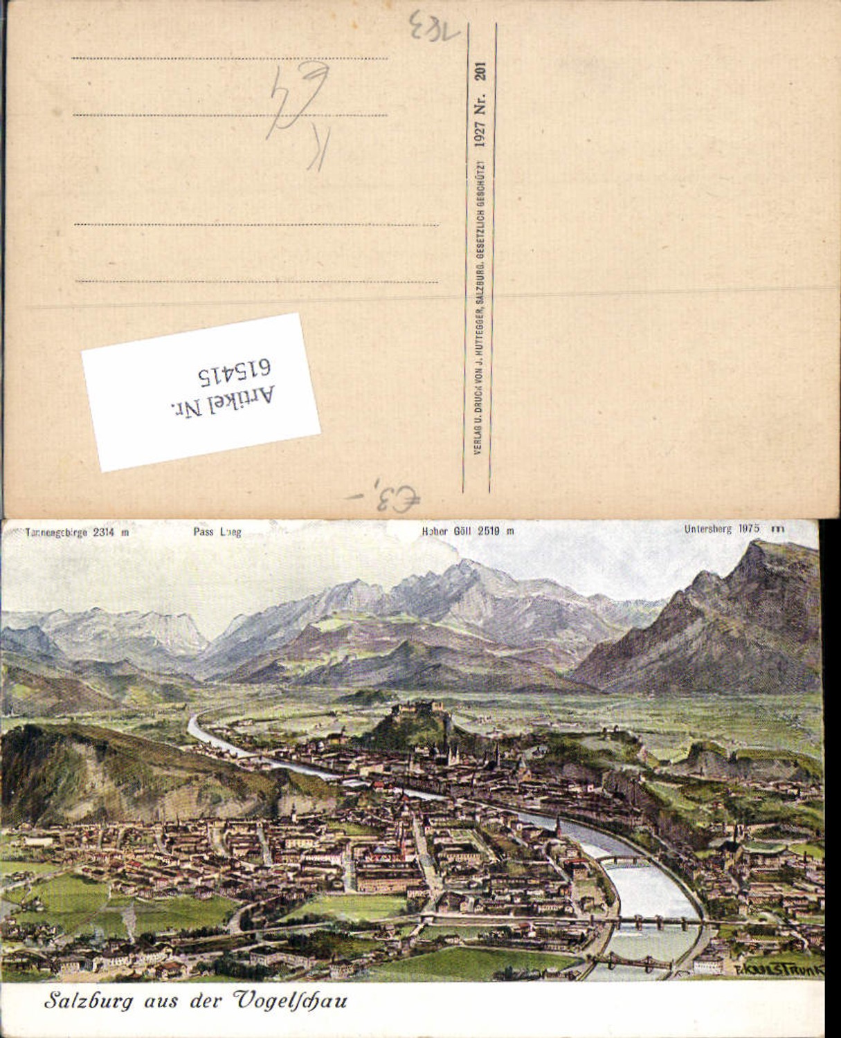 615415, Artist AK F. Kulstrunk Salzburg, bird's-eye view