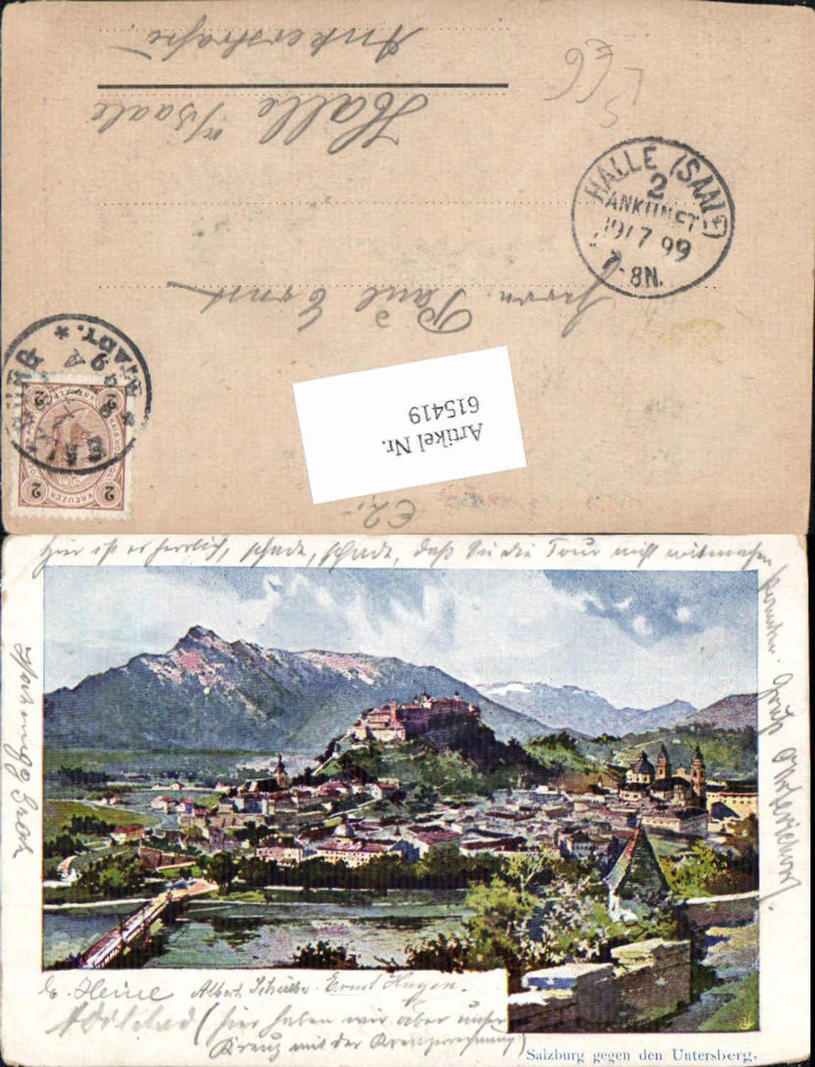 615419, Artist Lithograph Salzburg against Untersberg