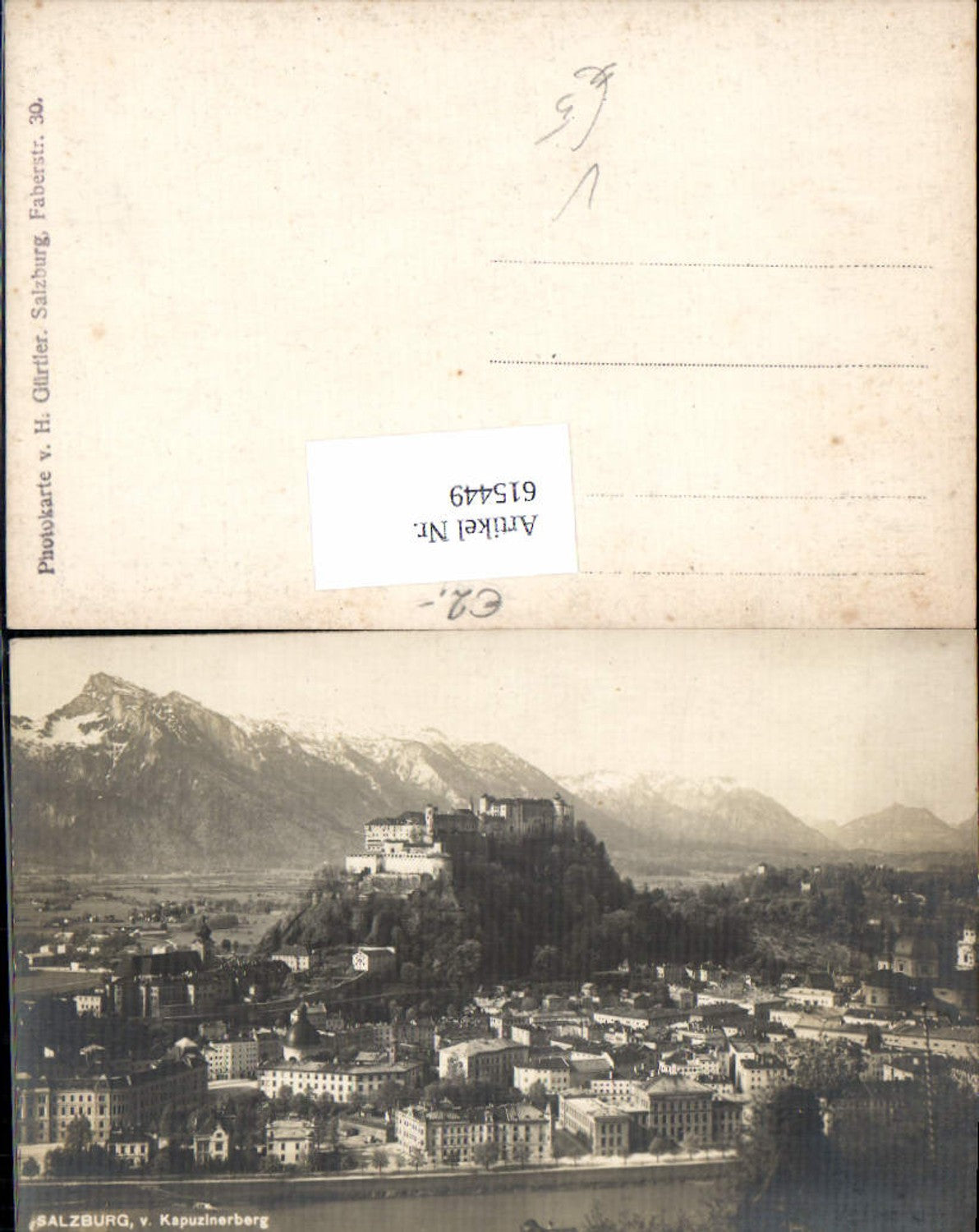 615449, Photo postcard Salzburg from Kapuzinerberg, H. Gürtler