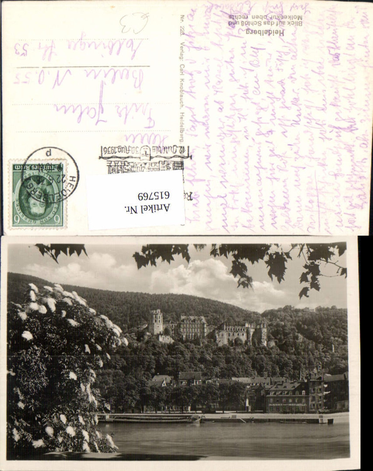 615769,Foto Ak Heidelberg Blick a. d. Schloss u. Molkenkur oben rechts