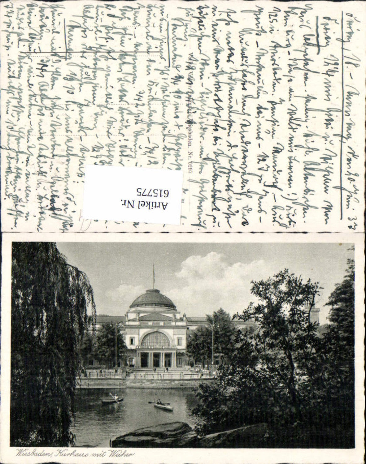 615775,Foto Ak Wiesbaden Kurhaus m. Weiher Boot Ruderboot