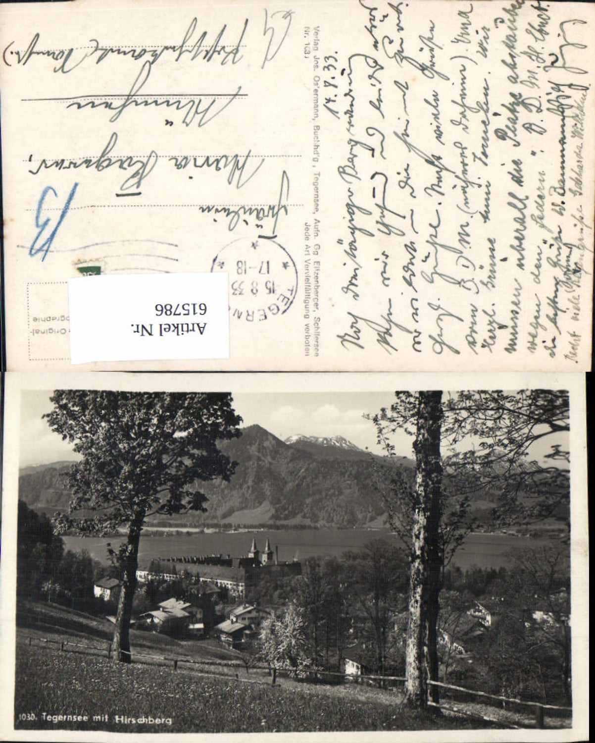 615786,Foto Ak Tegernsee m. Hirschberg