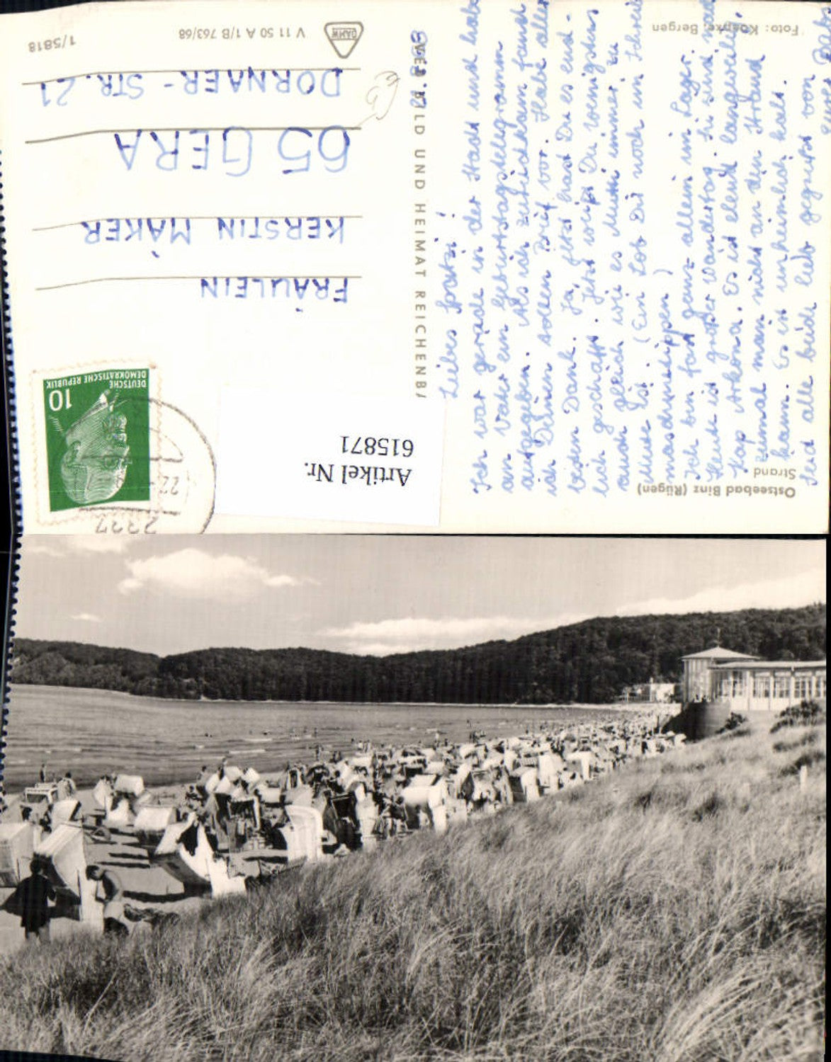 615871,Foto Ak Ostseebad Binz Rügen Strand Strandleben