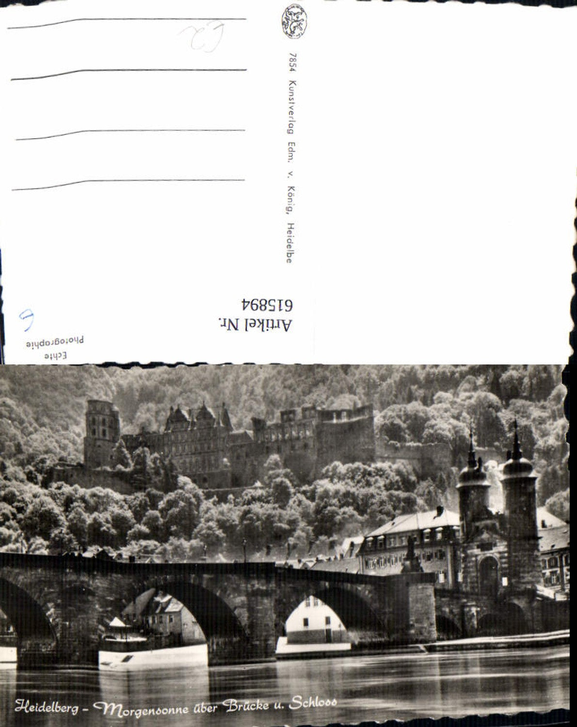 615894,Foto Ak Heidelberg Morgensonne über Brücke u. Schloss