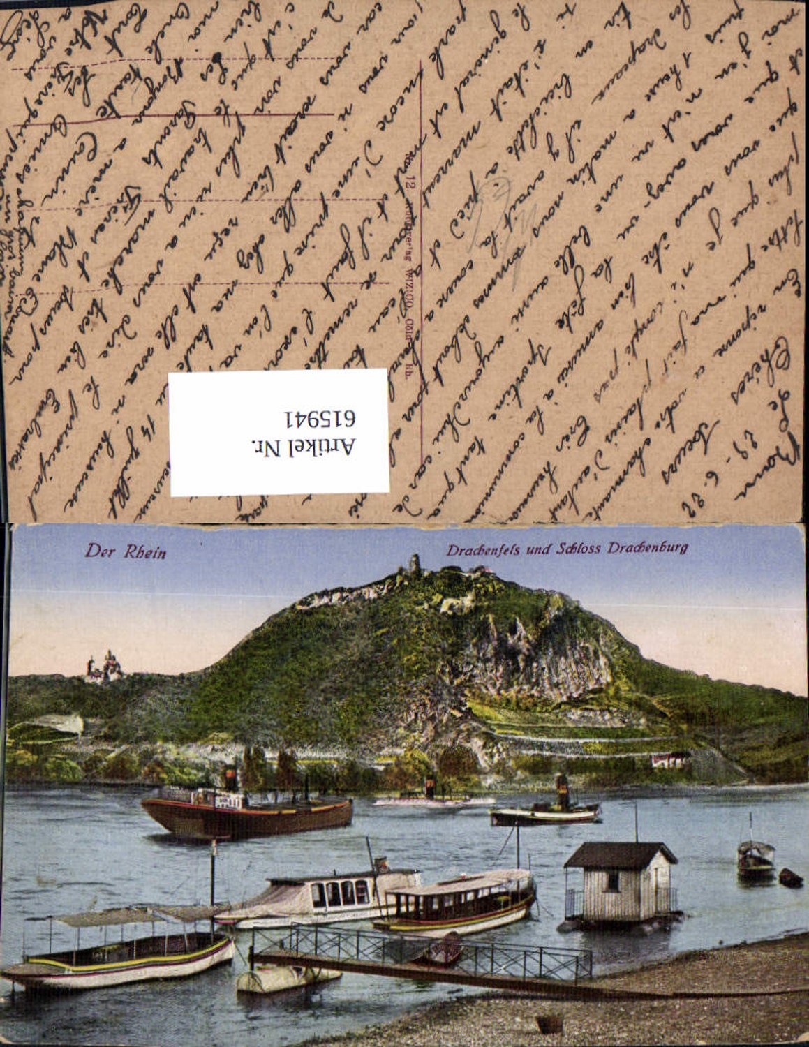 615941,Der Rhein Drachenfels u. Schloss Drachenburg Schiffe Boote b. Königswinter