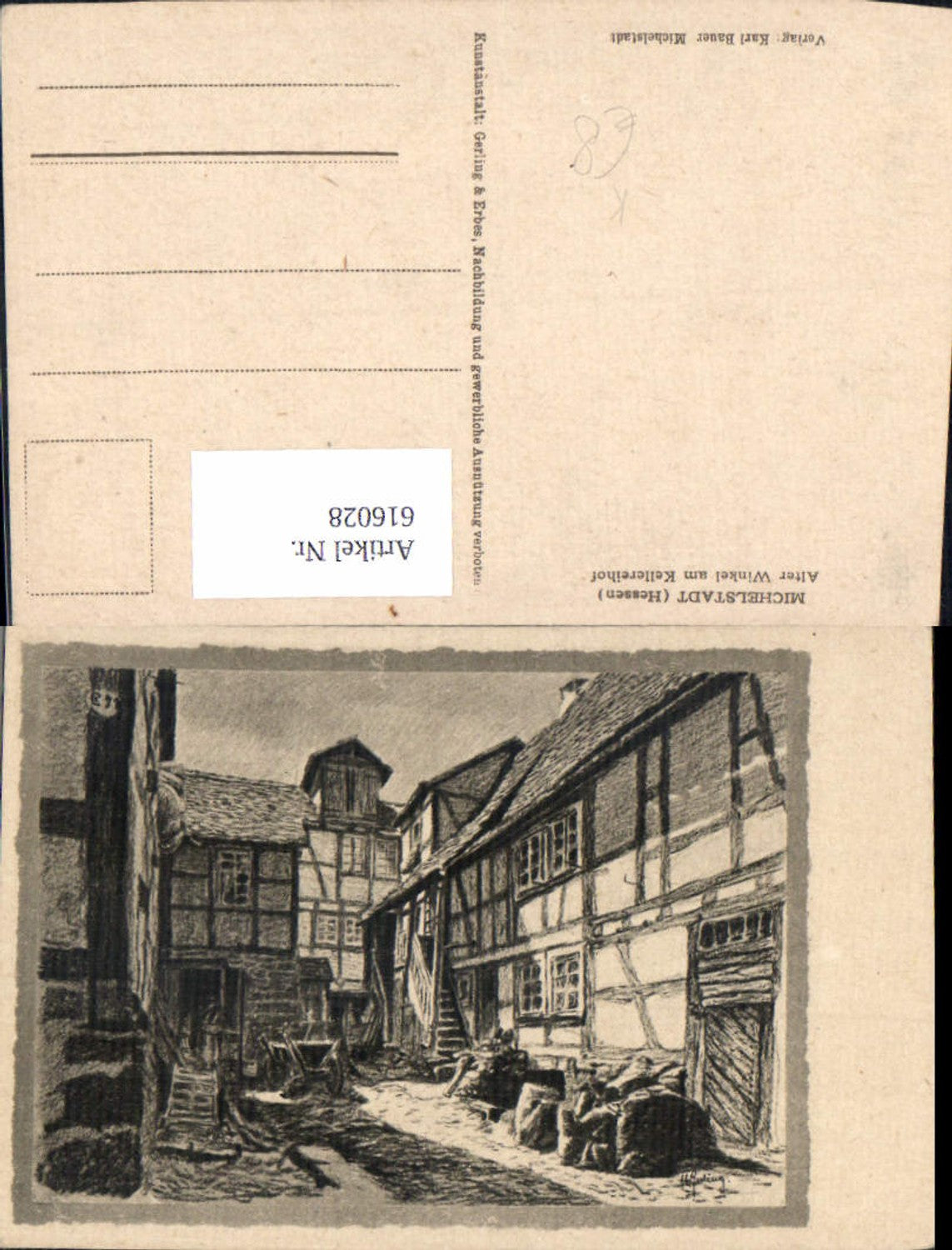 616028,Künstler Ak H. Gerling Michelstadt Hessen Alter Winkel a. Kellereihof