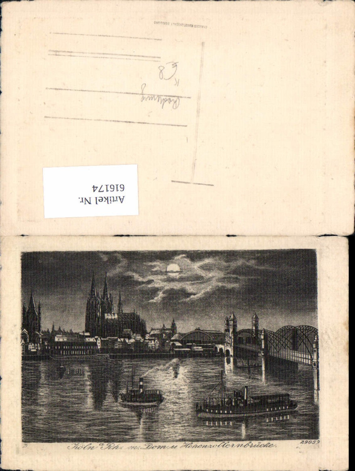 616174,Künstler Ak Radierung Köln a. Rhein m. Dom u. Hohenzollernbrücke Schiff Dampfer