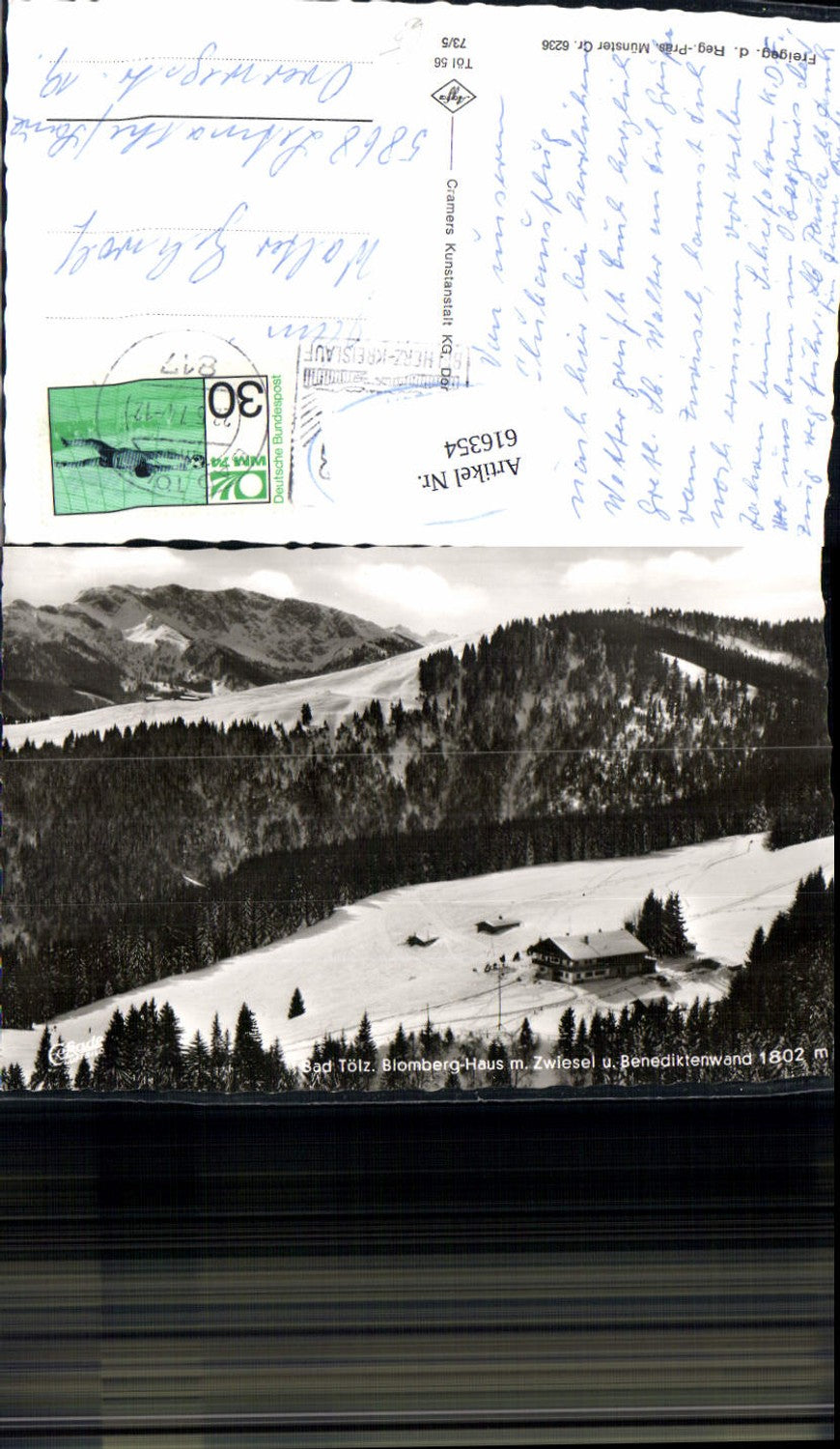 616354, Photo postcard Bad Tölz Blomberg-Haus with Zwiesel and Benediktenwand, winter view