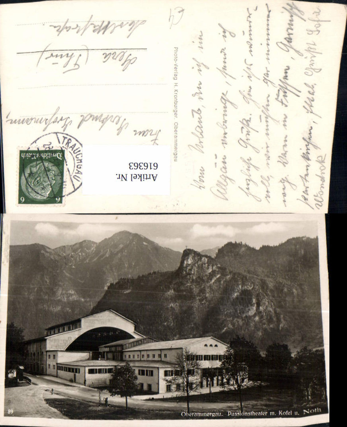 616363,Foto Ak Oberammergau Passionstheater m. Kofel u. Noth Theater