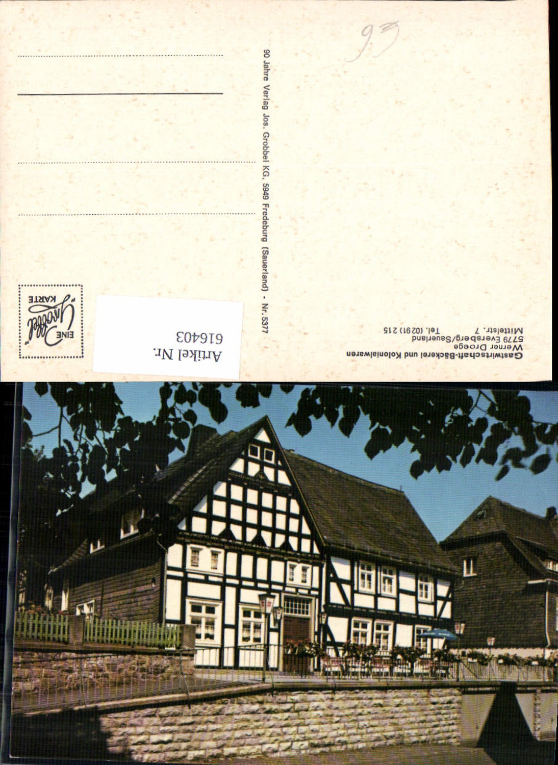 616403,Meschede Eversberg Sauerland Gastwirtschaft Kolonialwaren Droege