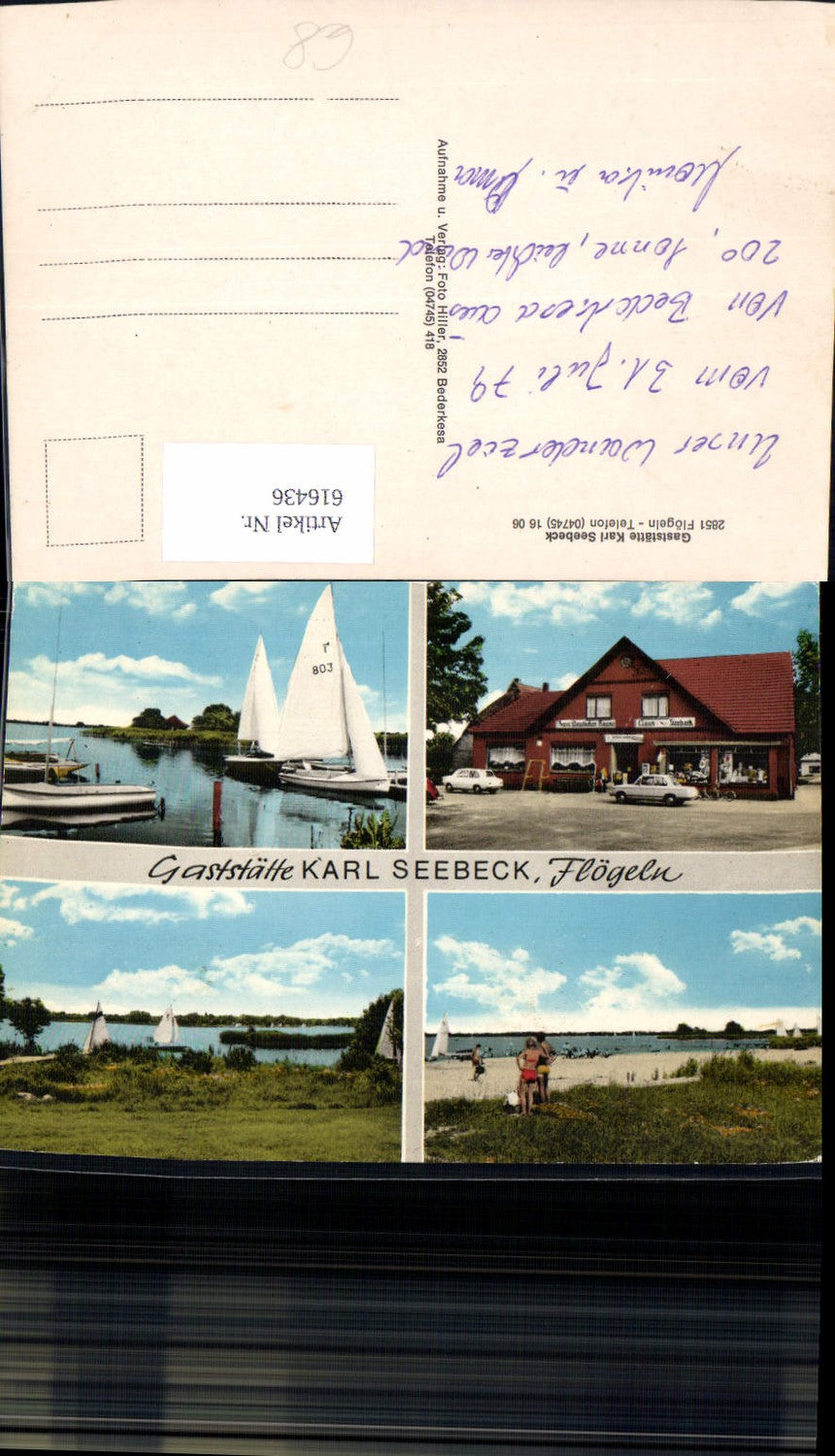616436,Mehrbild Ak Flögeln Geestland Gaststätte Karl Seebeck Strandleben Segelboot Segeln
