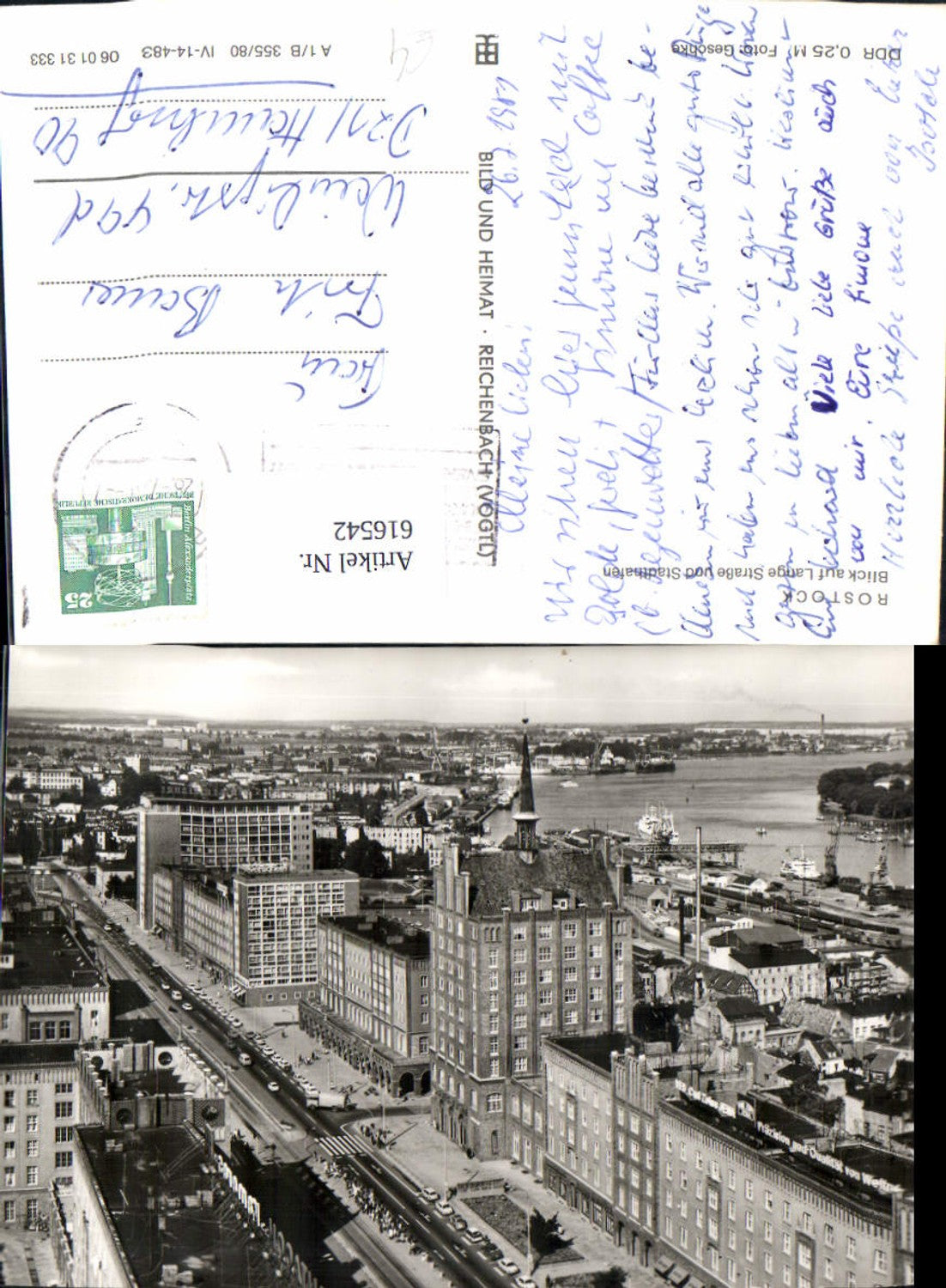 616542, Photo Ak Rostock View of Lange Straße and city harbor