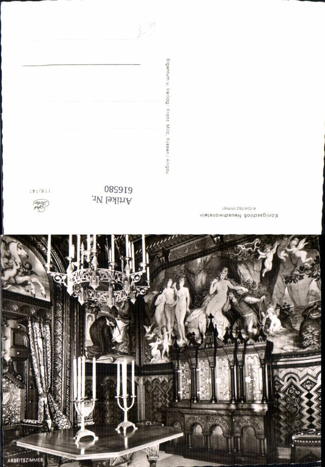 616580,Foto Ak Schwangau Schloss Neuschwanstein Arbeitszimmer Interieur