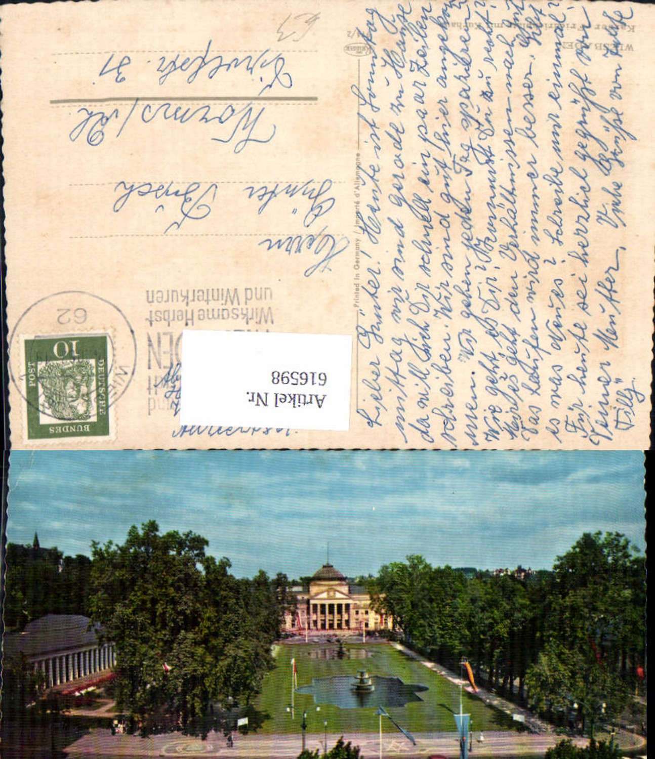 616598,Wiesbaden Kaiser-Friedrichplatz m. Kurhaus VW Käfer