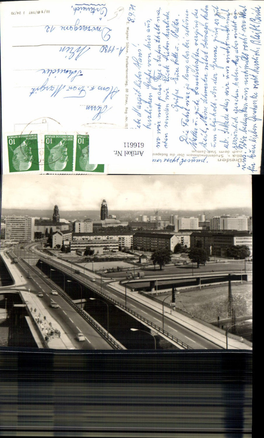 616611,Foto Ak Dresden Blick v. Studentenwohnheim über Budapester Straße