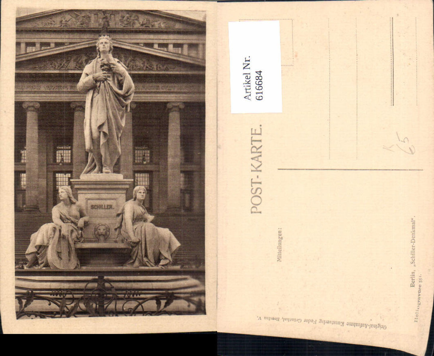 616684,Künstler Ak Berlin Schiller-Denkmal Statue Friedrich Schiller