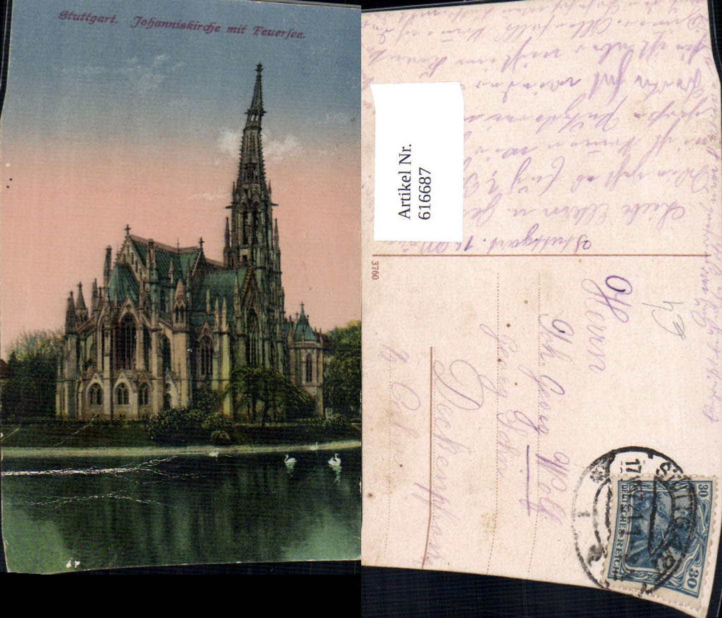 616687,Stuttgart Johanniskirche m. Feuersee Schwan Schwäne Kirche