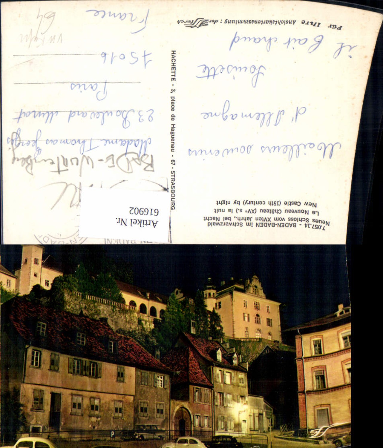 616902,Baden-Baden i. Schwarzwald Neues Schloss b. Nacht VW Käfer