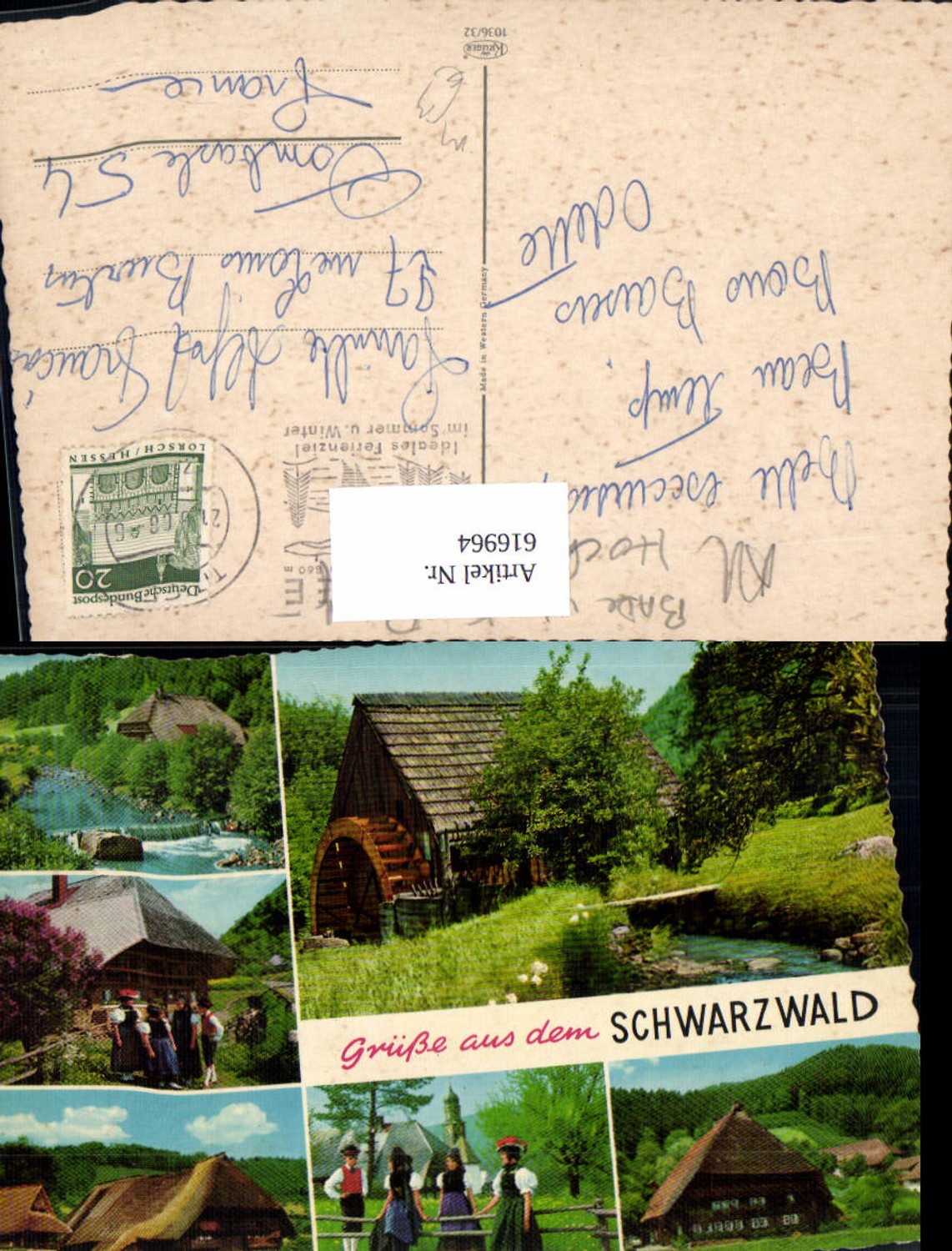 616964,Mehrbild Ak Grüße Schwarzwald Schwarzwaldhaus Mühle Tracht b. Tititsee Titisee-Neustadt