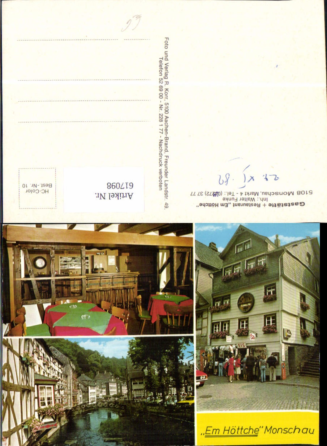 617098,Mehrbild Ak Monschau Gaststätte Restaurant Em Höttche