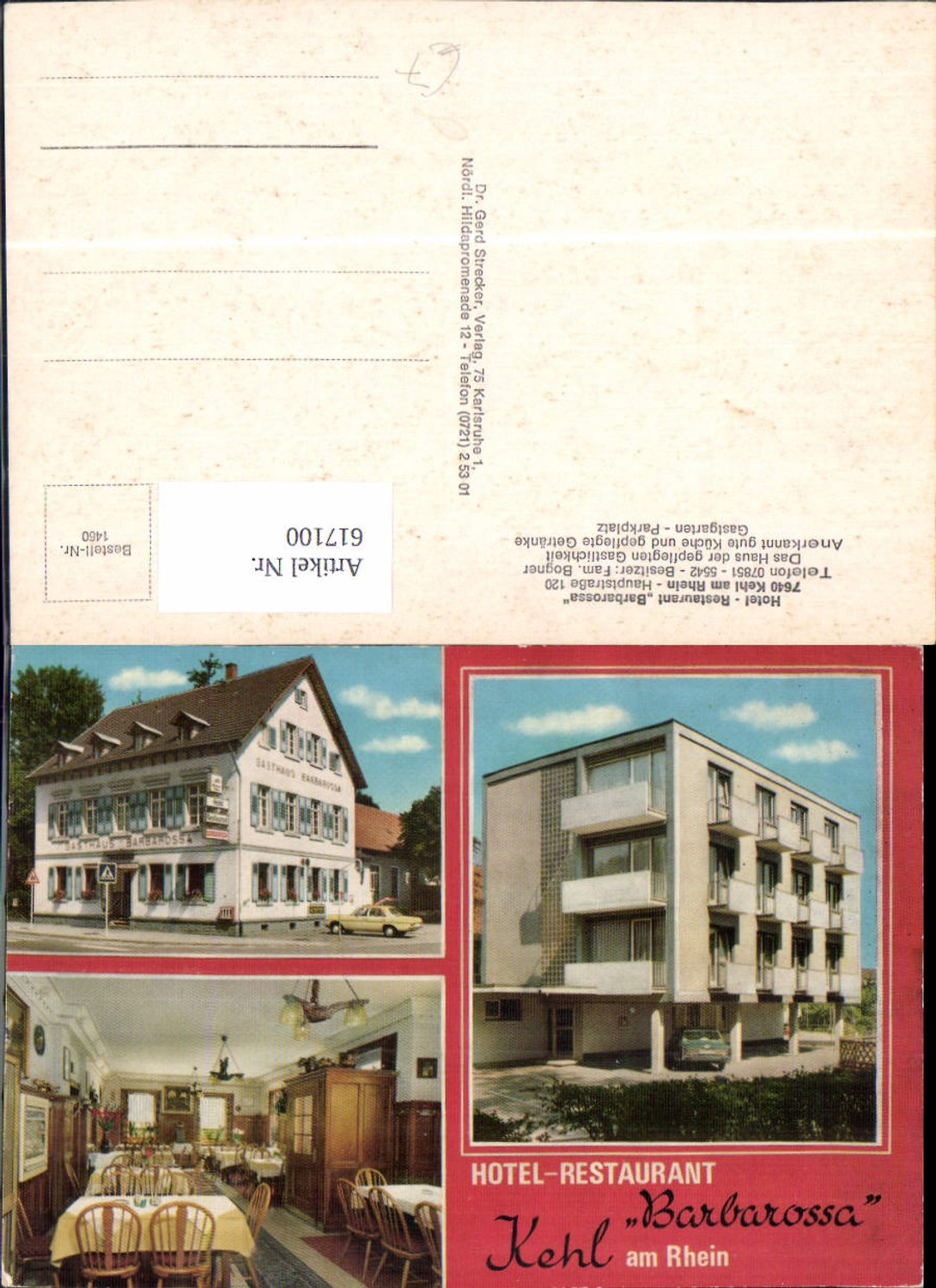 617100,Mehrbild Ak Kehl a. Rhein Hotel Restaurant Barbarossa