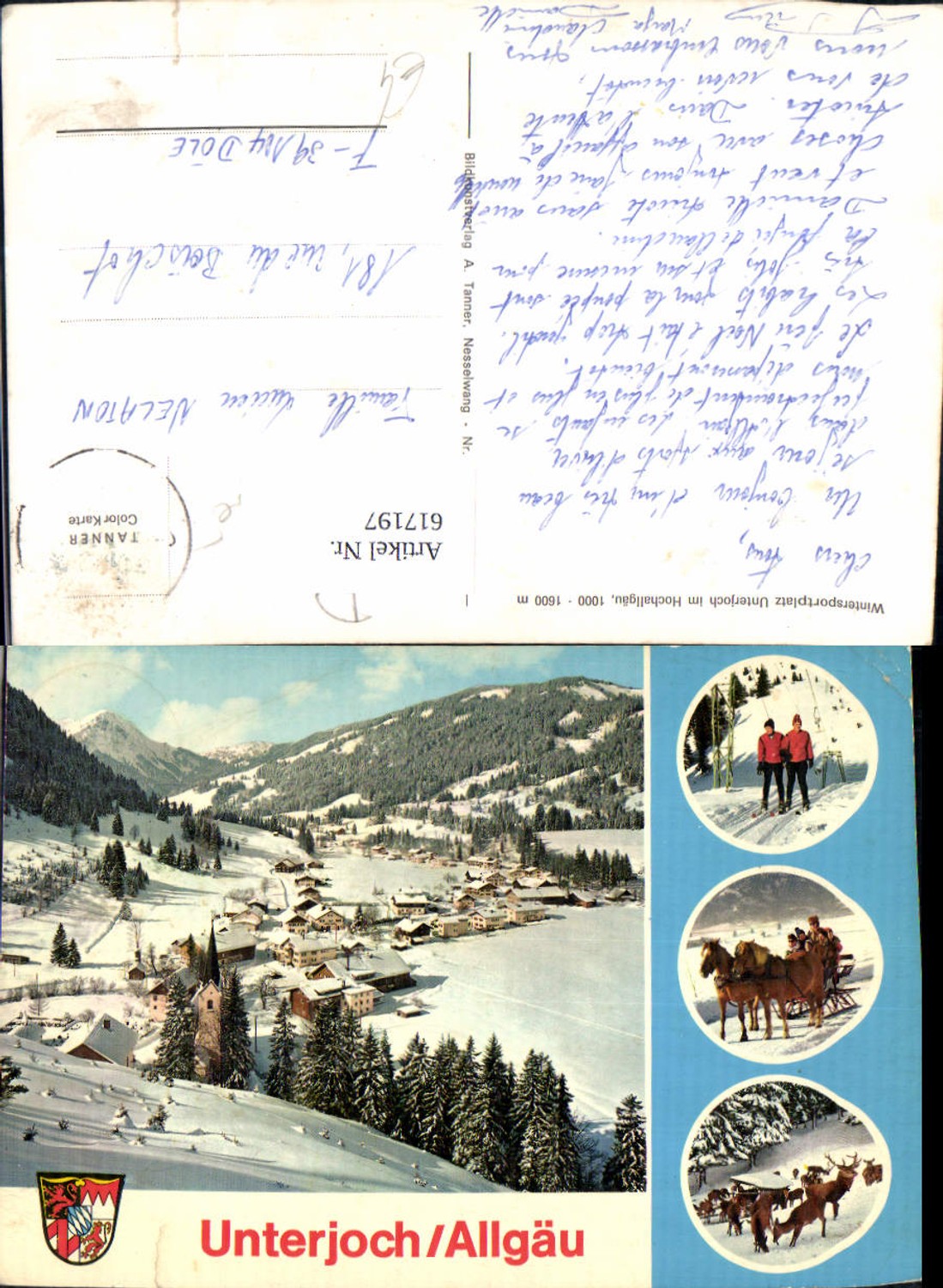 617197,Mehrbild Ak Unterjoch i. Hochallgäu Wintersport Pferdeschlitten Wild Hirsch