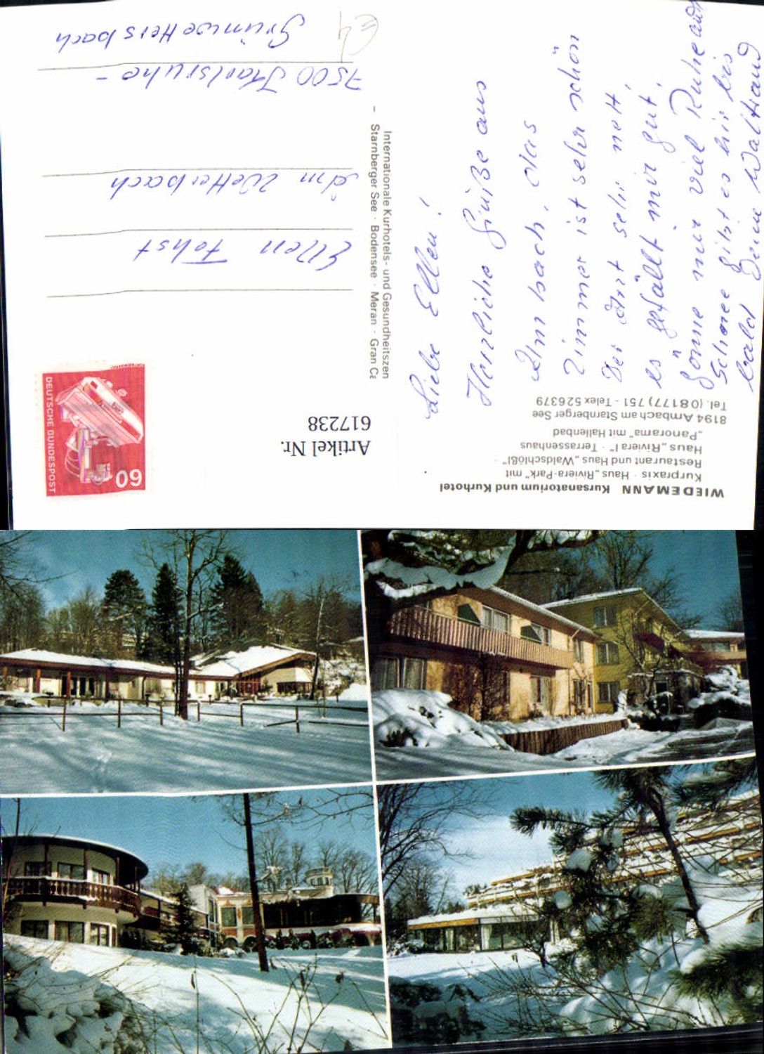 617238, Multi-image Ak Ambach on Lake Starnberg Spa Sanatorium Kurhotel Wiedemann Winter view