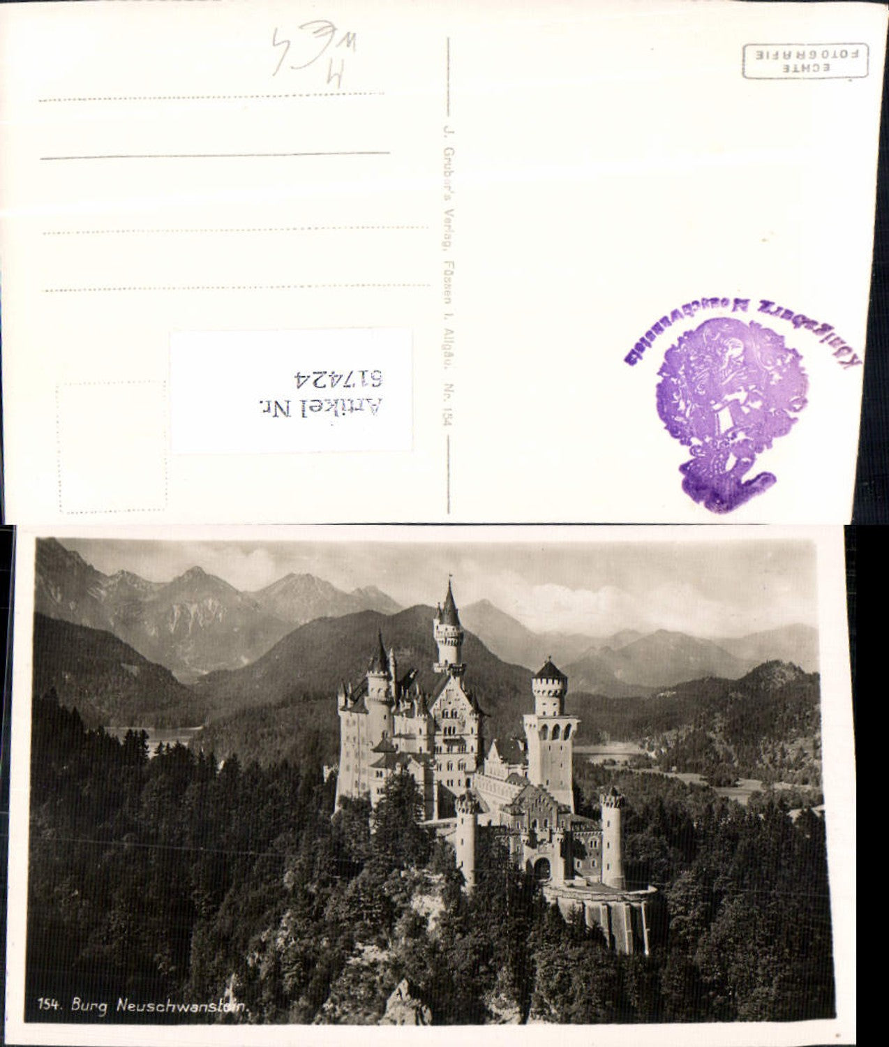 617424,Füssen im Allgäu Schloss Neuschwanstein pub J. Gruber 154