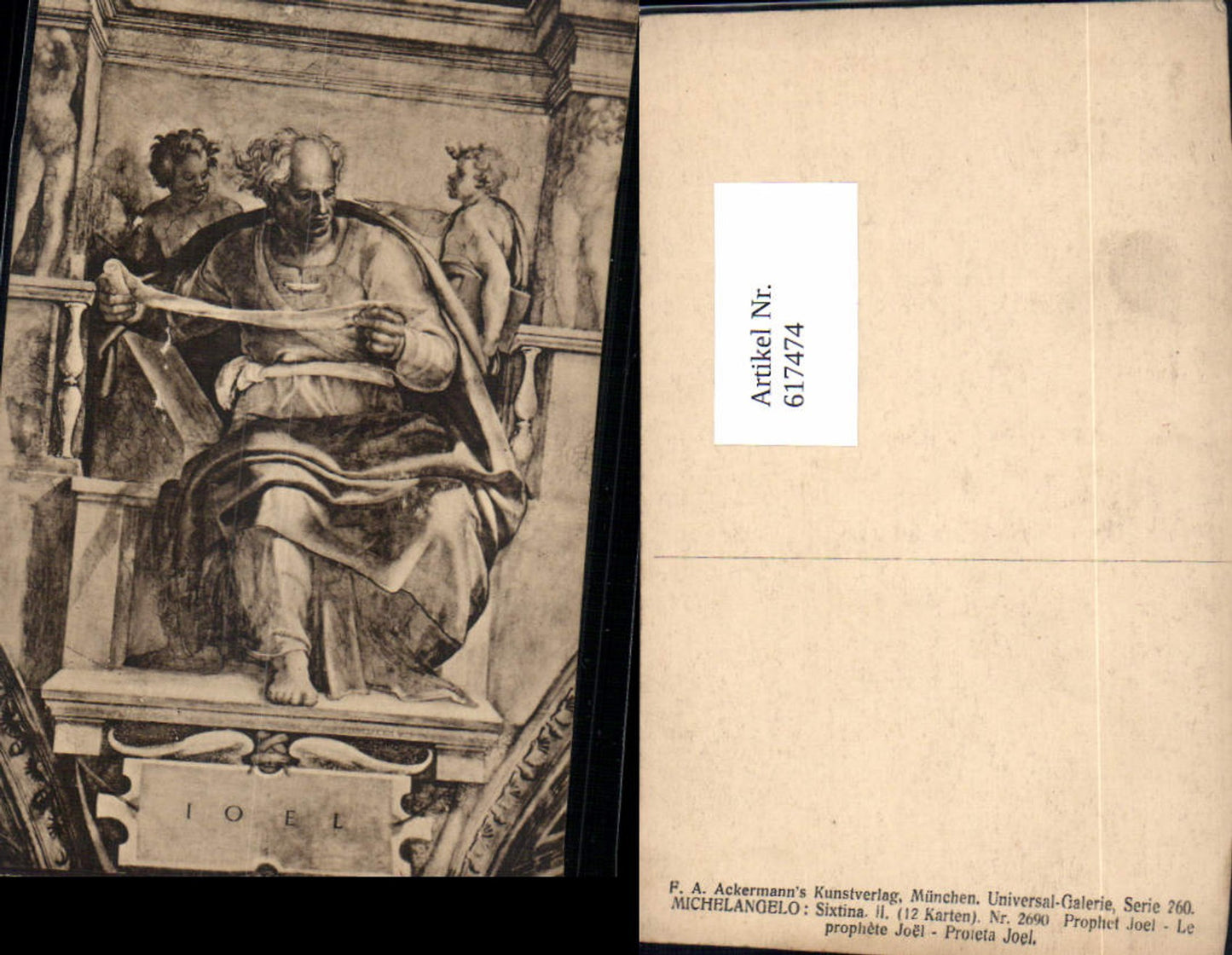 617474,Künstler Ak Michelangelo Sixtina Prophet Joel pub F. A. Ackermann 2690