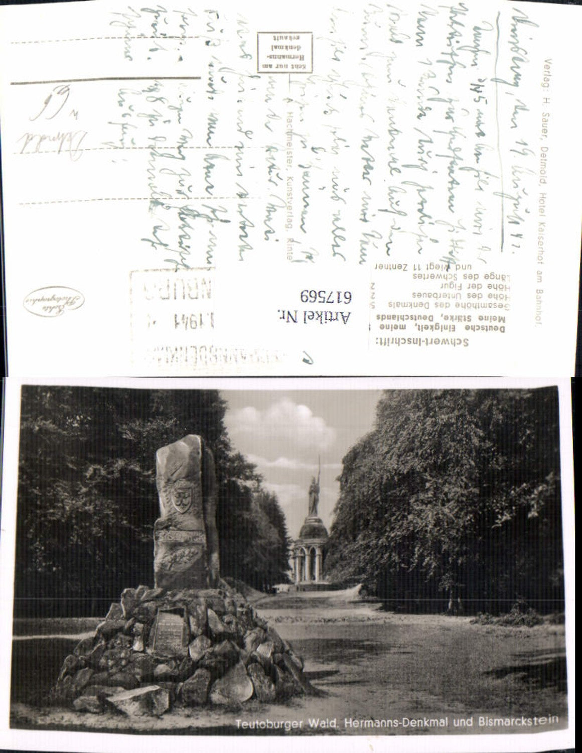 617569,Foto Ak Detmold Teutoburger Wald Hermanns-Denkmal Bismarckstein